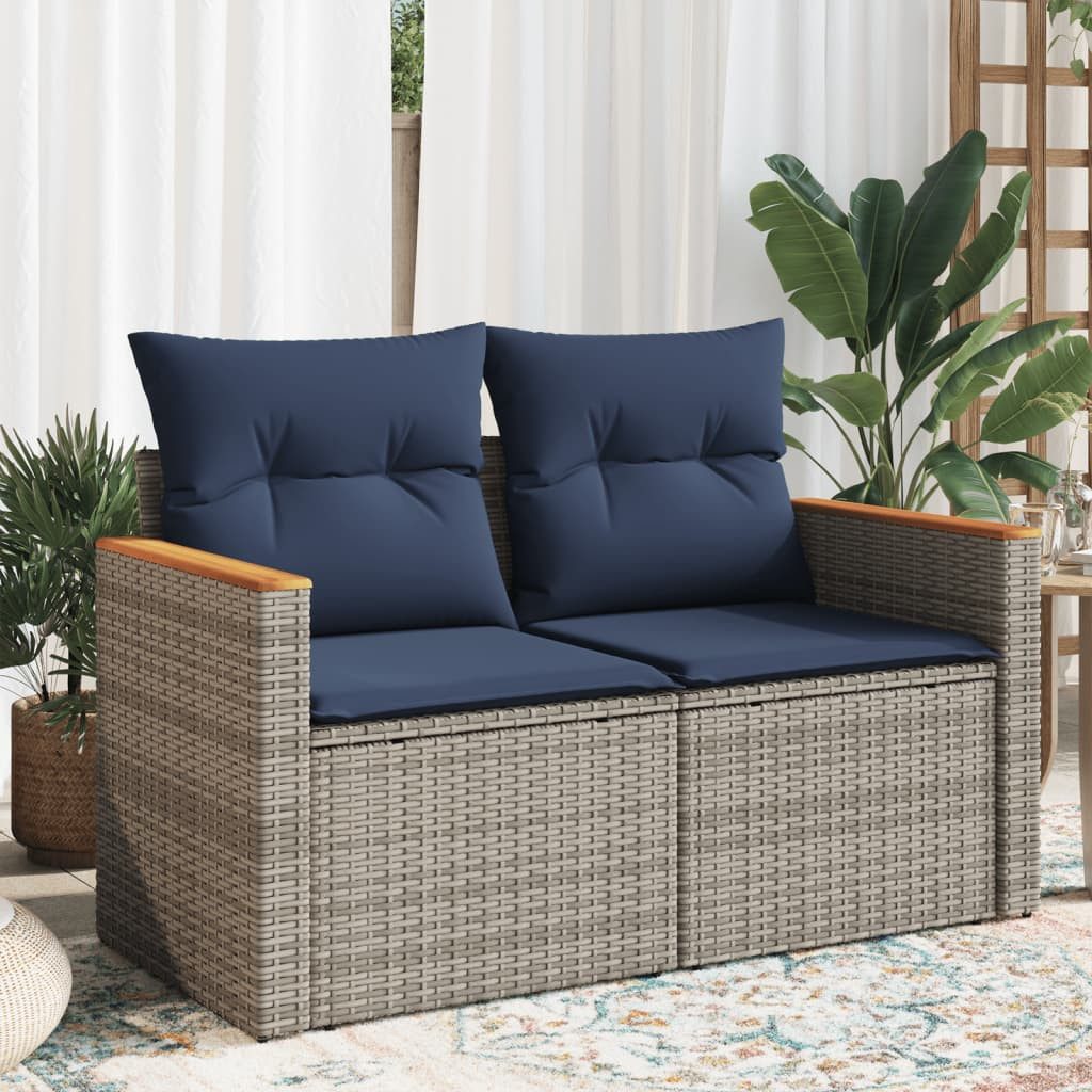 vidaXL Loungesofa Gartensofa mit Kissen 2-Sitzer Grau Poly Rattan, 1 Teile