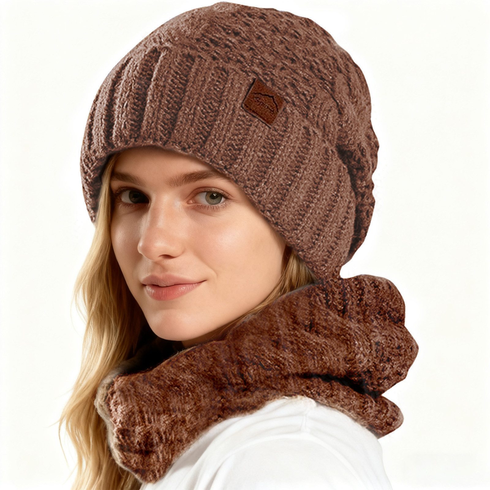 MODFU Strickmütze Damen Wintermütze und Schal Set Strickmütze (Warm gefüttert windschützend weich leicht, 2-St., elastischem Kopfumfang 55–60 cm winddichtem Design) Ideal für Outdoor-Aktivitäten oder als durchdachtes Geschenk