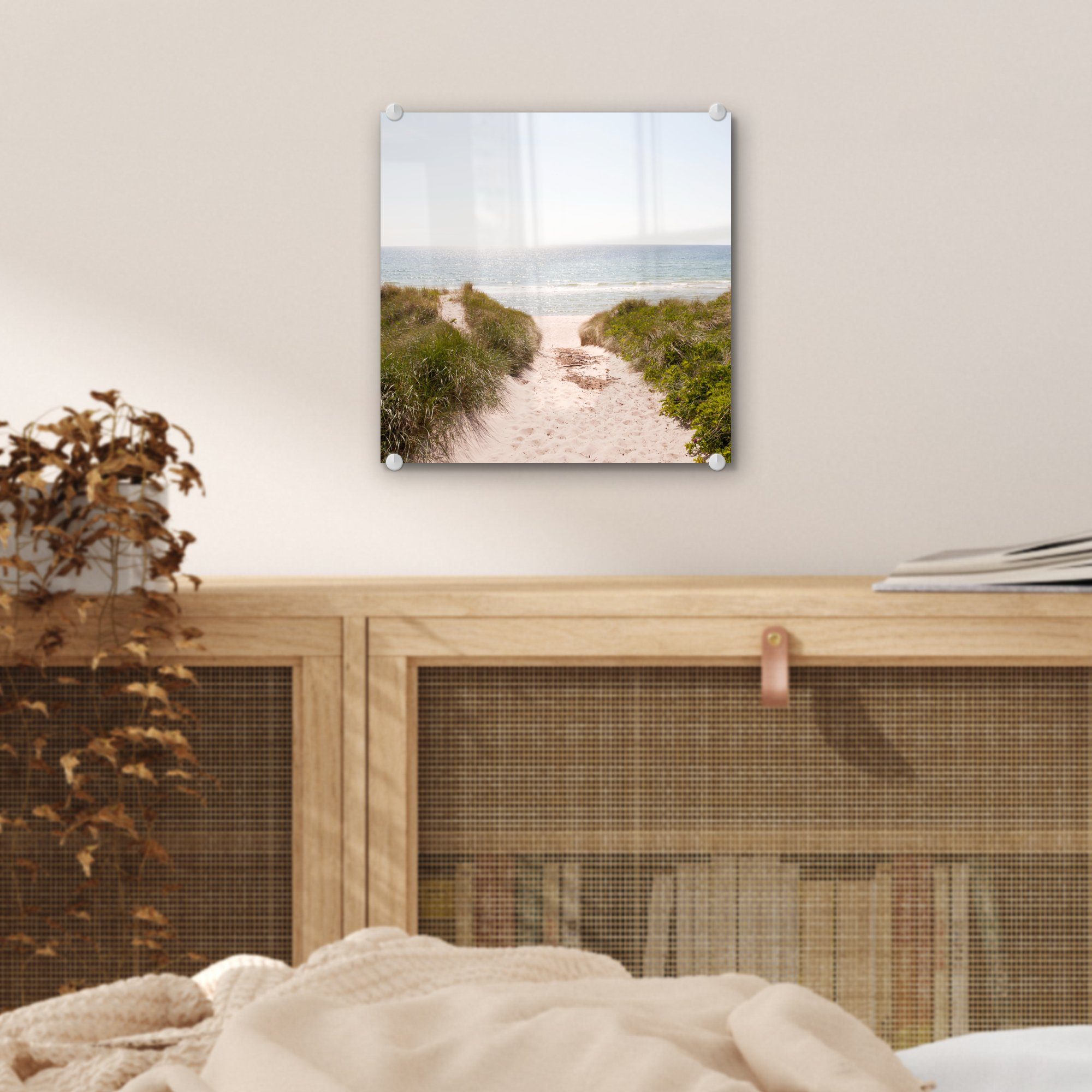 - - Wandbild St), Glas Bilder Strand Acrylglasbild (1 - Glasbilder Wanddekoration auf bunt Grün, Foto Glas - - MuchoWow auf Meer