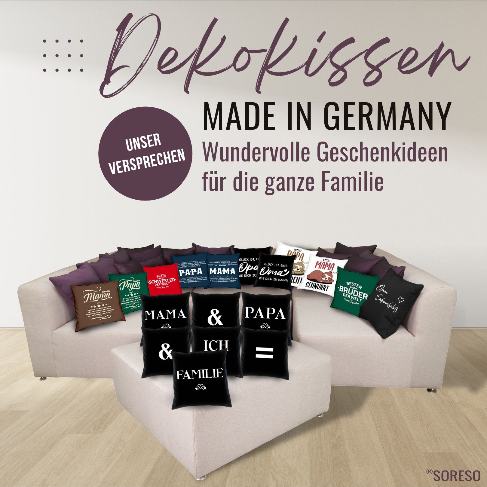 Dekokissen = 7 Kissen wir + Papa Weihnachtsgeschenke, Kissen-Set Mama + Soreso® Eltern Familie