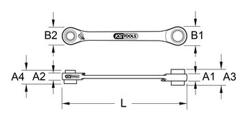 KS Tools Ratschenringschlüssel GEARplus, 4 in 1 umschaltbar Doppel, 16 x 17 x 18 x 19 mm