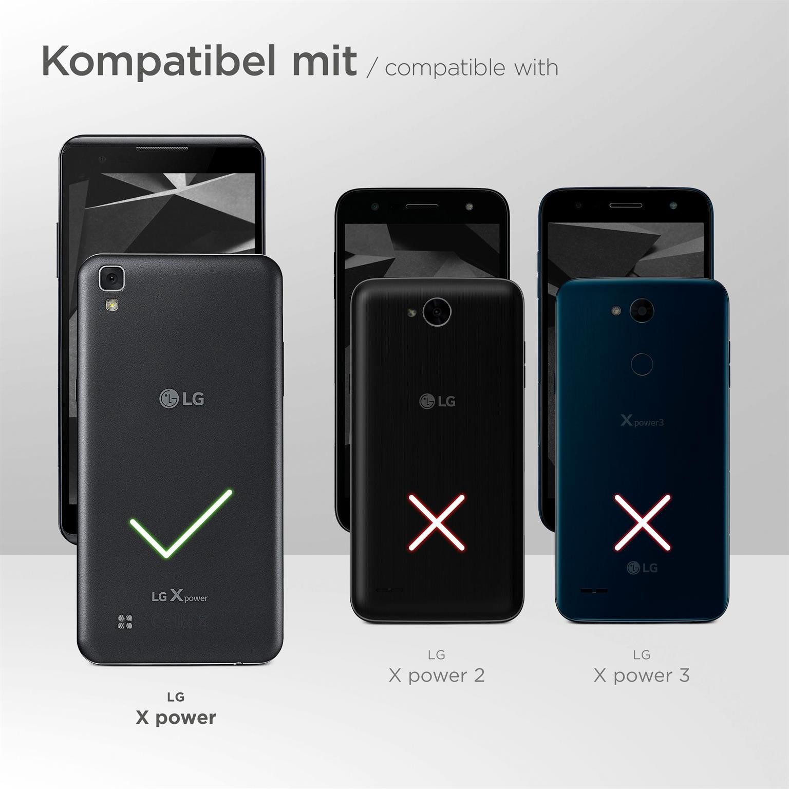 moex Handyhülle für LG X Power Hülle Klappbar Flip Case Schwarz 5,3 Zoll, 360 Grad Schutz Handytasche Leder Optik PU Lederhülle Cover Klapphülle