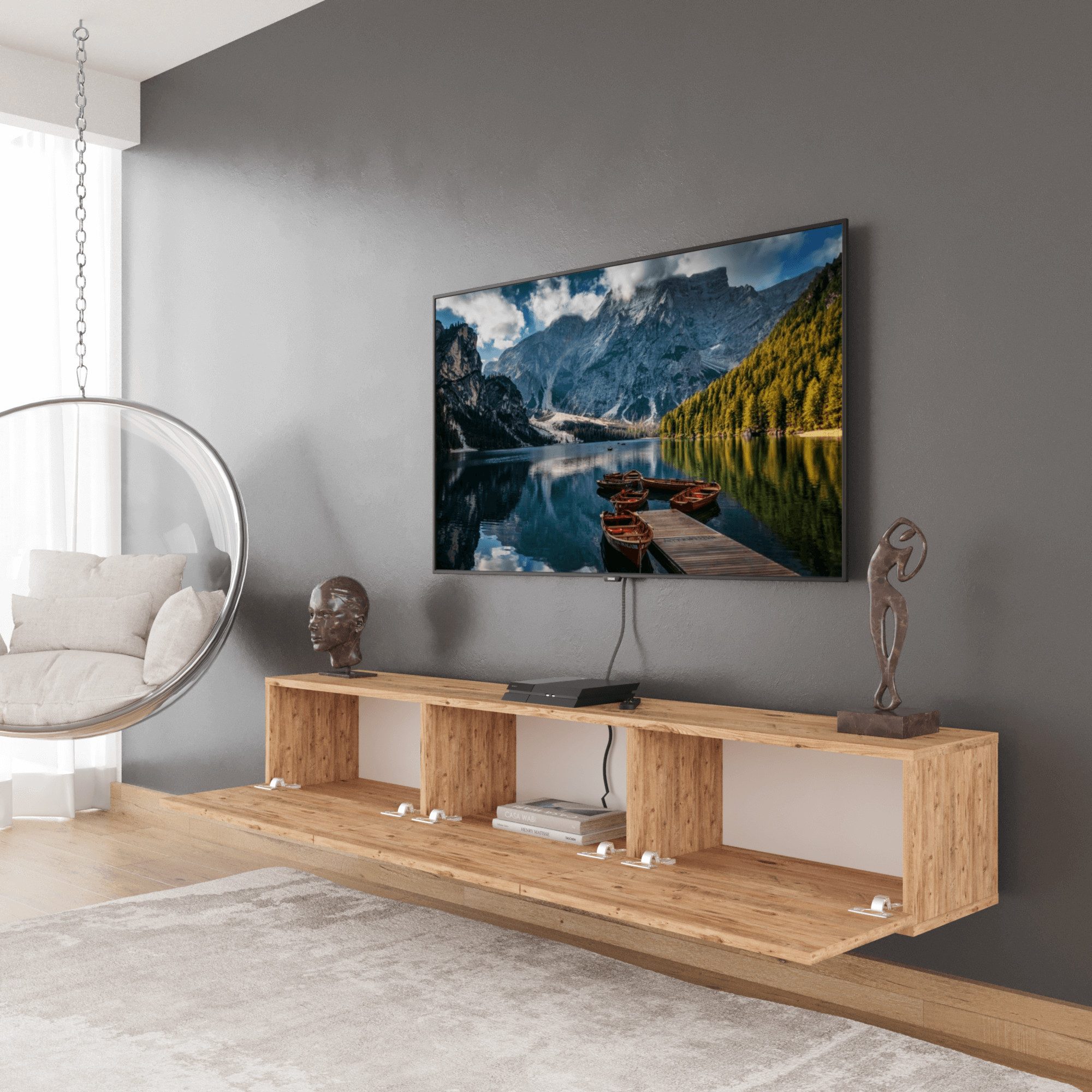 BDR Smart Home Art Lowboard Colima TV Fernsehtisch 180 cm 3 Türen Modernes Design Wandhängend