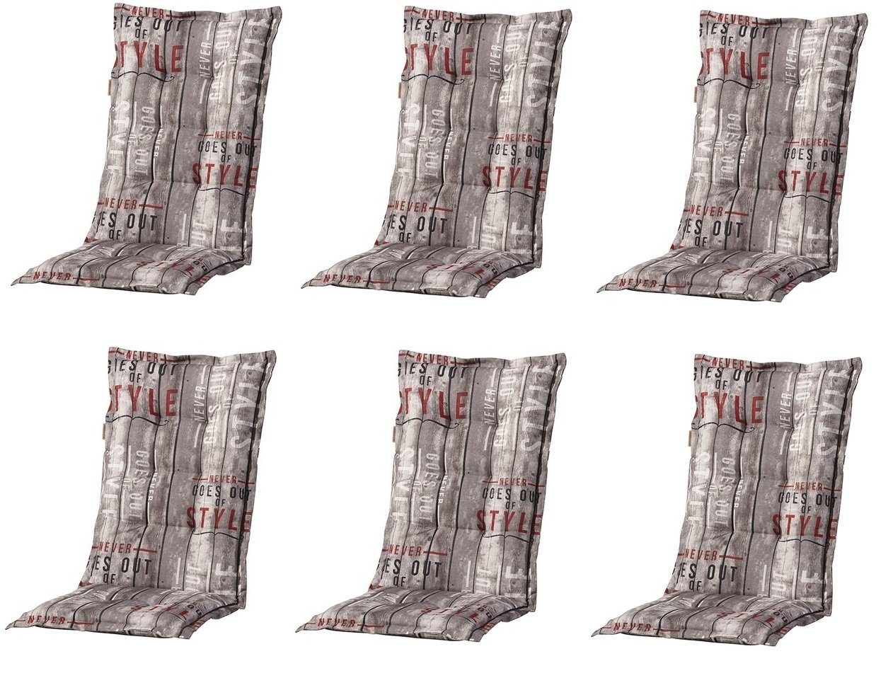 Madison Hochlehnerauflage 6er Set C 067 Gartenstuhl Auflagen Kissen Polster für Hochlehner, (Spar-Set, 6 St., 6 Auflagen), für Hochlehner-Stühle UV-beständig inkl. Bindebänder und Halteband
