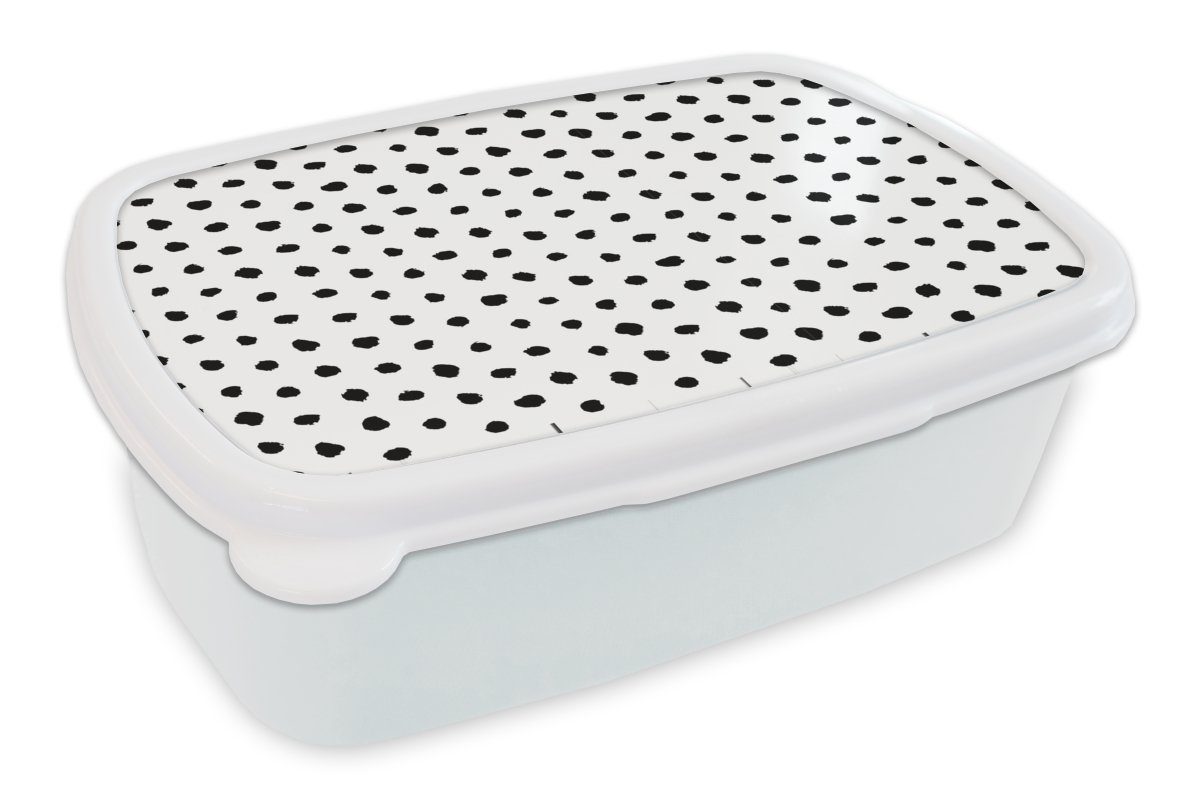 MuchoWow Lunchbox Polka dots - Schwarz - Weiß - Muster, Kunststoff, (2-tlg), Brotbox für Kinder und Erwachsene, Brotdose, für Jungs und Mädchen