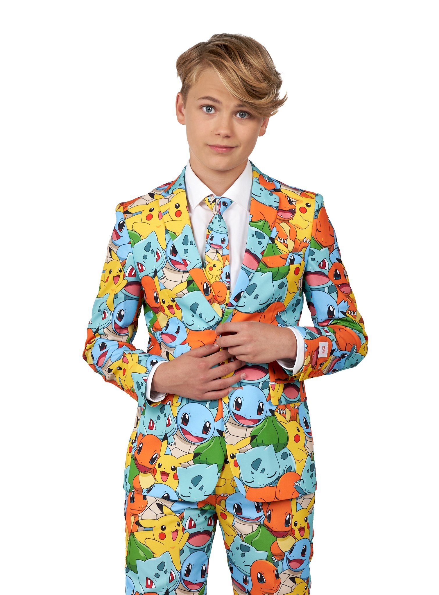 Opposuits Partyanzug Teen Pokémon - Kostüm Anzug für Karneval, Knallbunter Pokémon-Anzug mit Pikachu & Co.