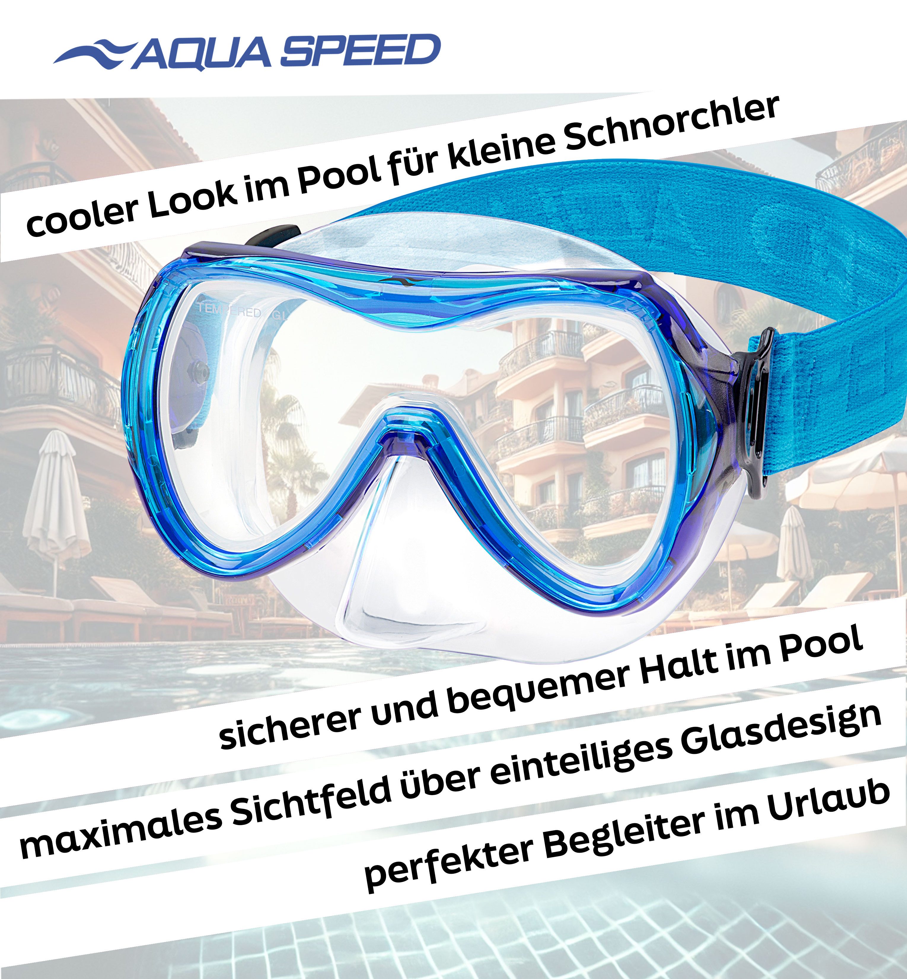 Aqua Speed Schnorchel ALIZE FS Tauchmaske für Kinder Kindertauchmaske Stoffband (Sicher, Bequem und Perfekt für Kleine Unterwasser-Abenteurer), Taucherbrille Kind Stoff-Kopfband Einzellinse