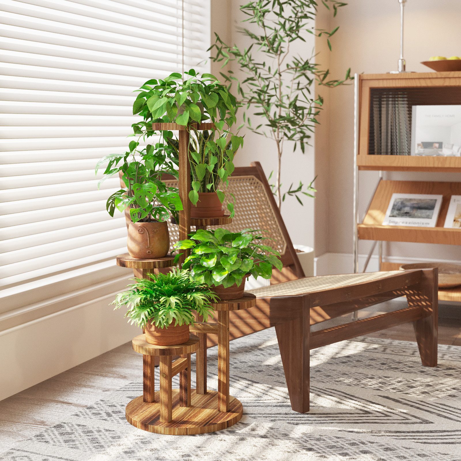 Bamworld Blumenständer Holzblumenständer 5-stufig – Platzsparender Pflanzenträger (1 St), für Wohnzimmer, Garten & Terrasse – Stilvoller Pflanzenhalter – Bild 4 von 5