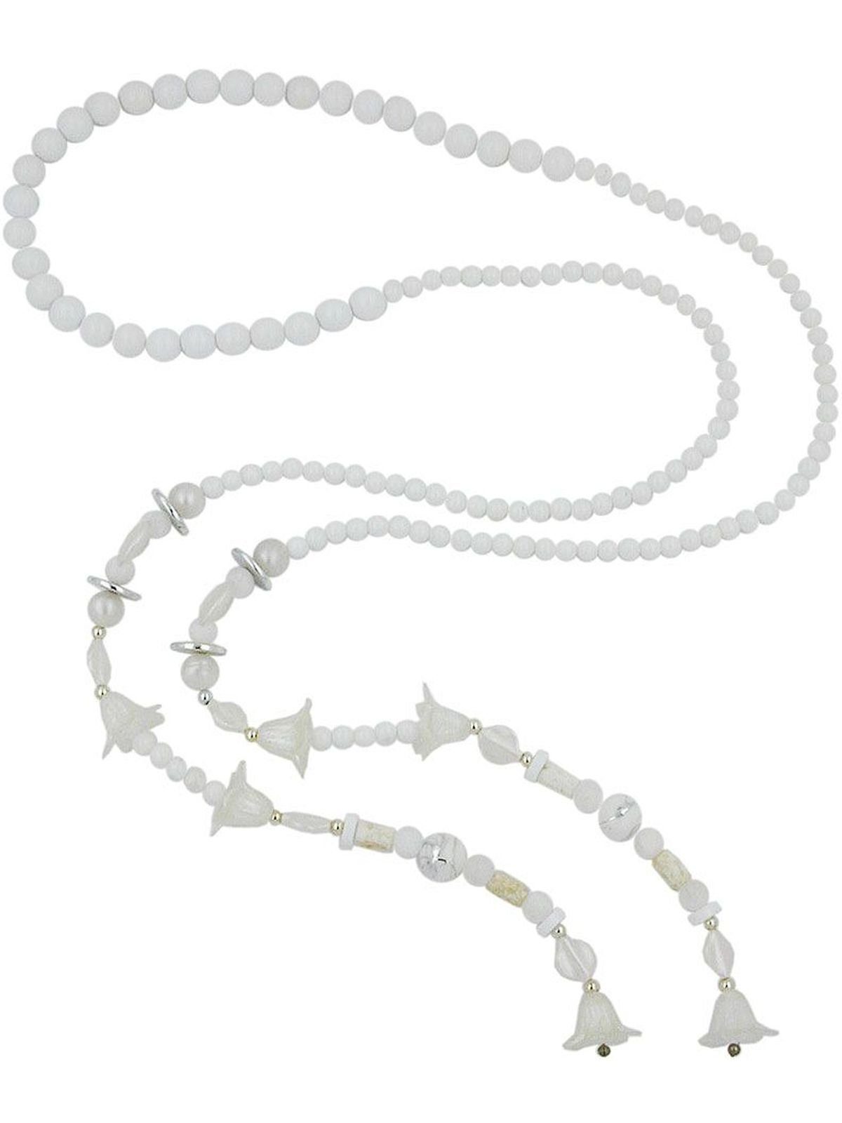 Gallay Perlenkette zum Knoten weiß mit Blütenperle Kunststoff wachsweiß  offen 130cm