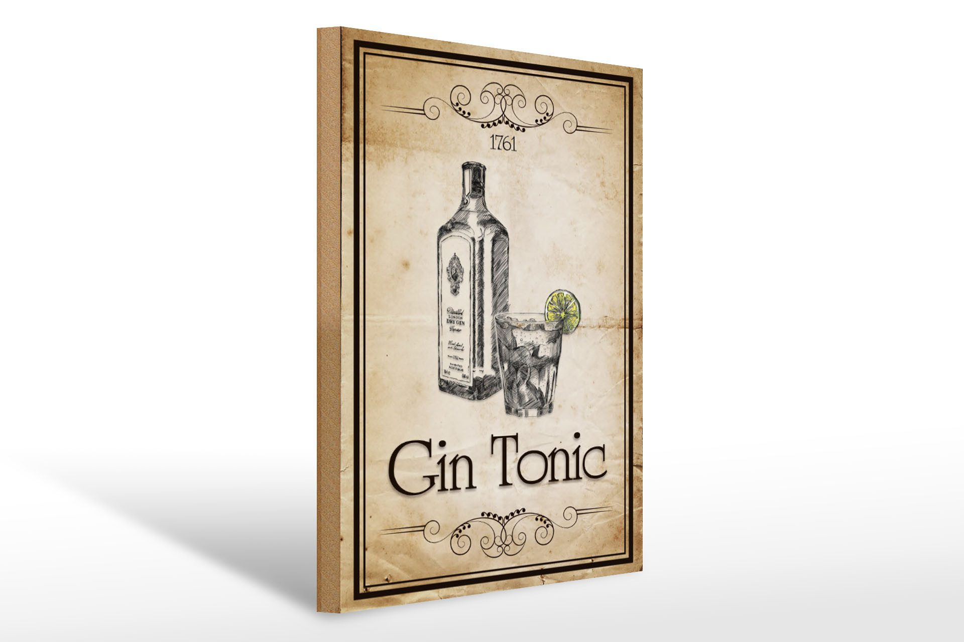 Holzbild 30x40cm 1761 Gin tonic Retro