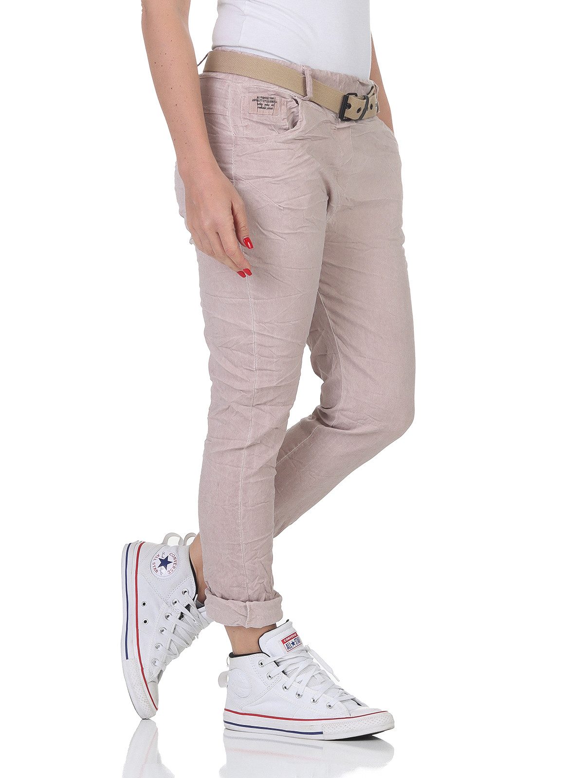 CLEO STYLE Jogger Pants Damen Hose Gürtel 21306 34-38 Altrosa