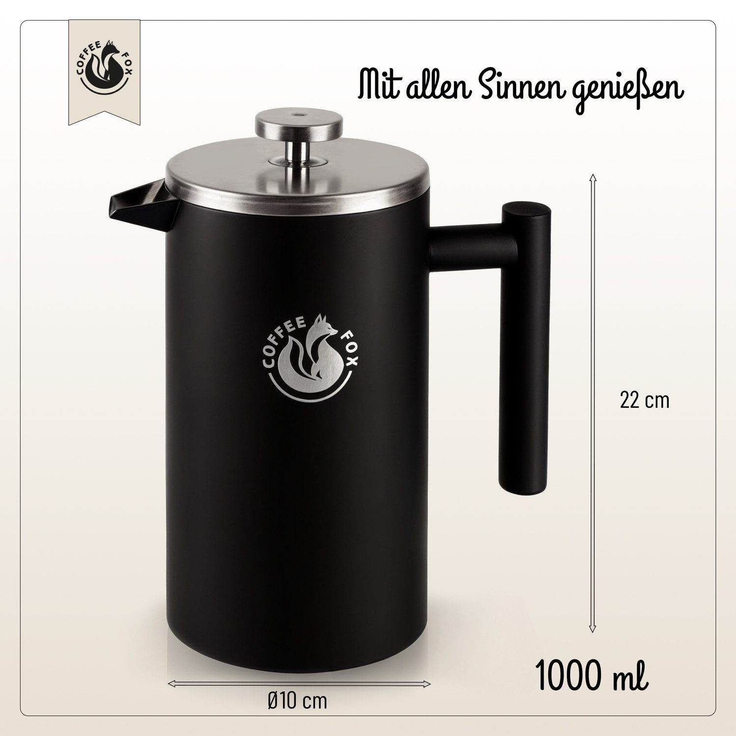Coffee Fox French Press Kanne, Pressfilterkanne Französische Kaffeepresse