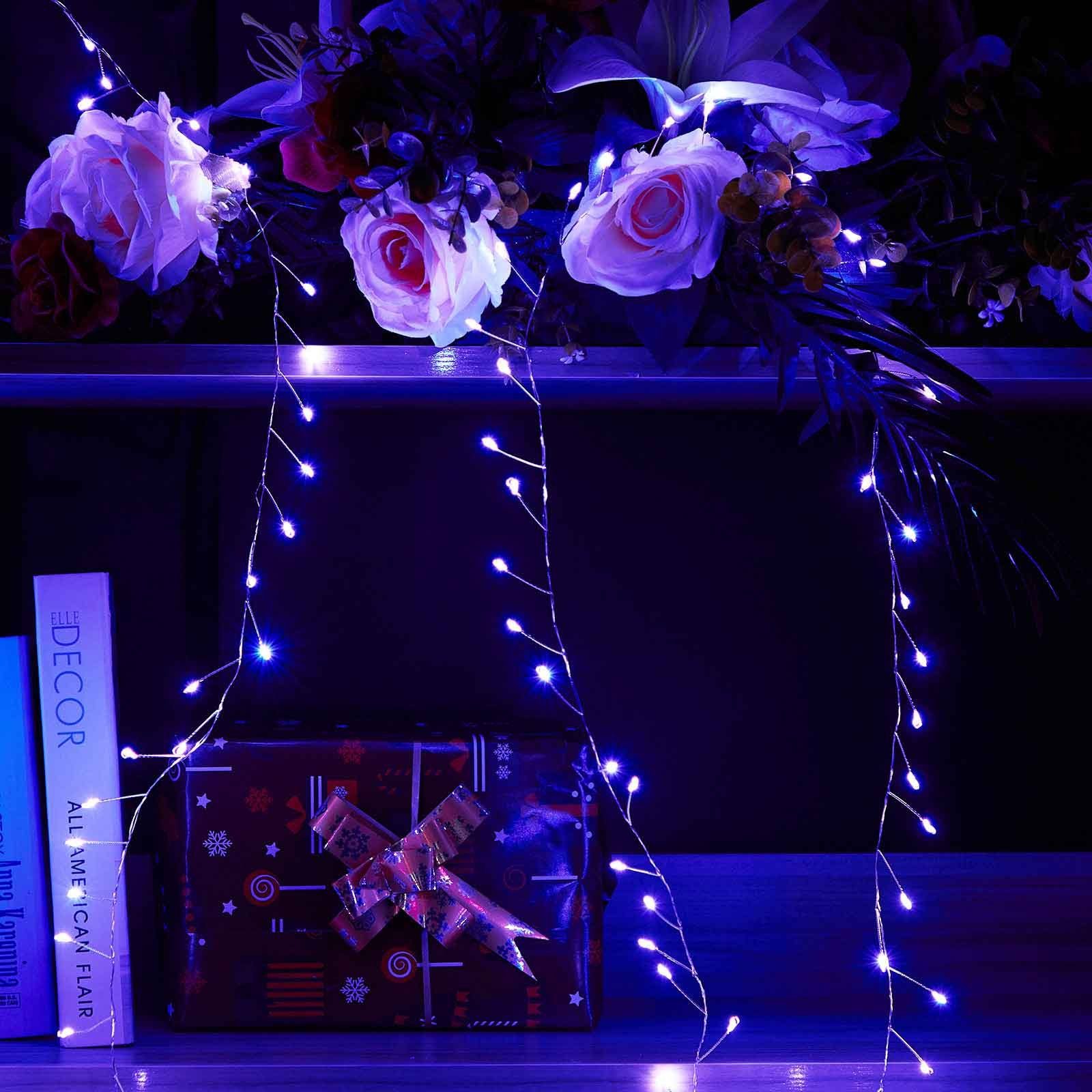 Qualra LED-Lichterkette 100/200LEDs Cluster Lichterkette USB Kupferkabel Feuerwerkskörper, 3/6m Dimmer mit Fernbedienung Timer Weihnachtslichterkette
