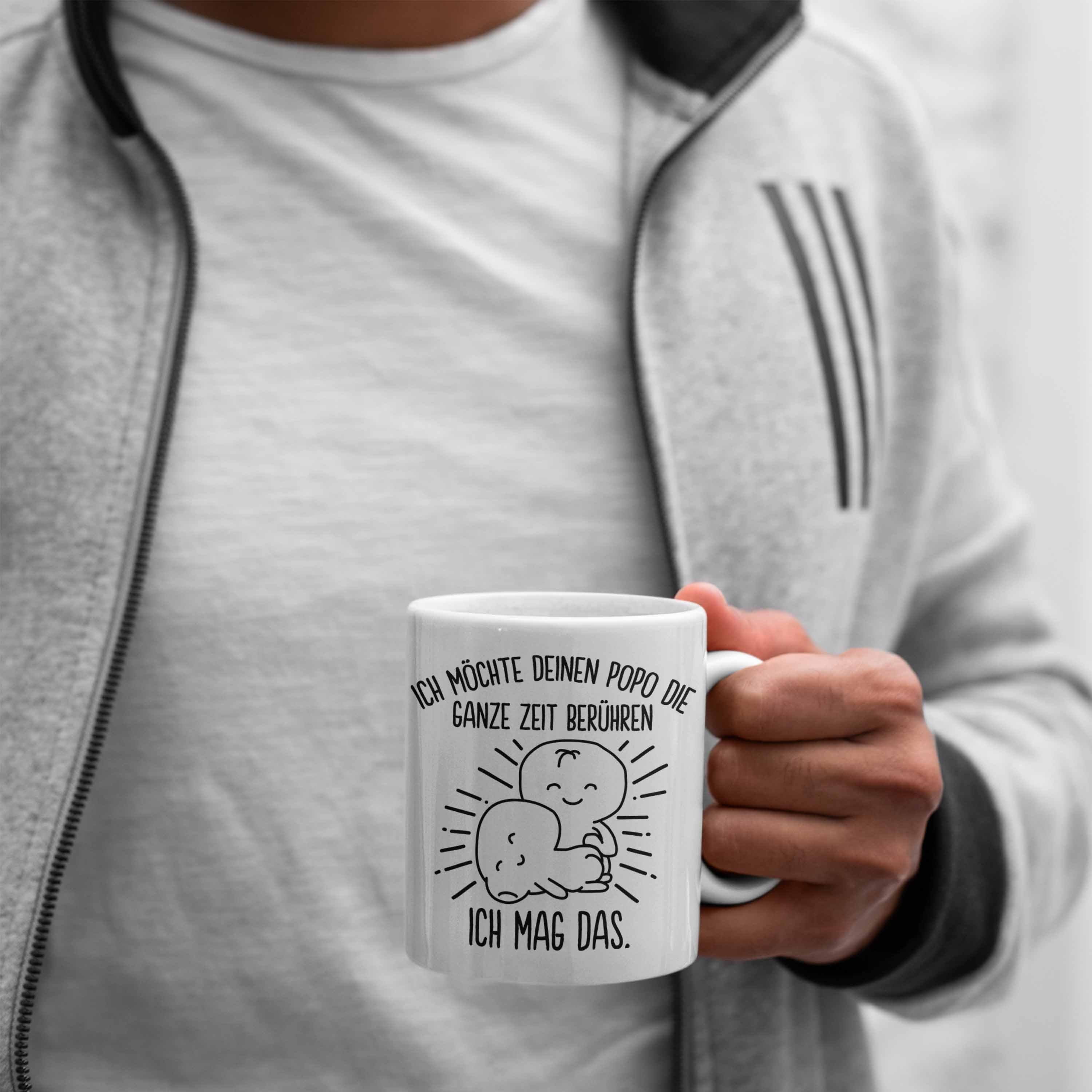 Kaffeetasse Geschenk Tasse Paare Tasse Liebe Trendation für Lustig Valentinstag Mann Anfassen Spruch Popo Freundin Trendation Geschenkidee weiss