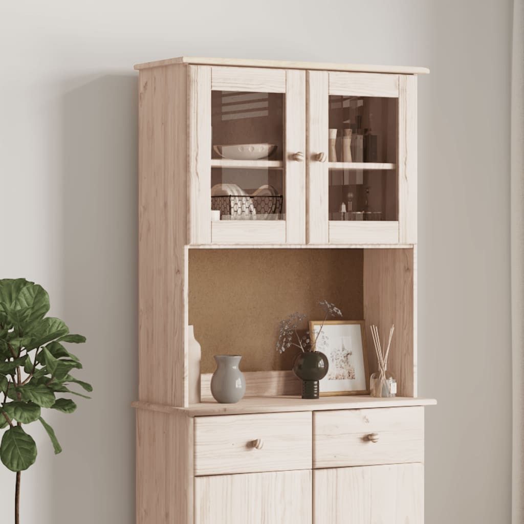 vidaXL Sideboard NA Sideboard-Aufsatz ALTA 77x30x92 cm Massivholz Kiefer Glas Vitrine