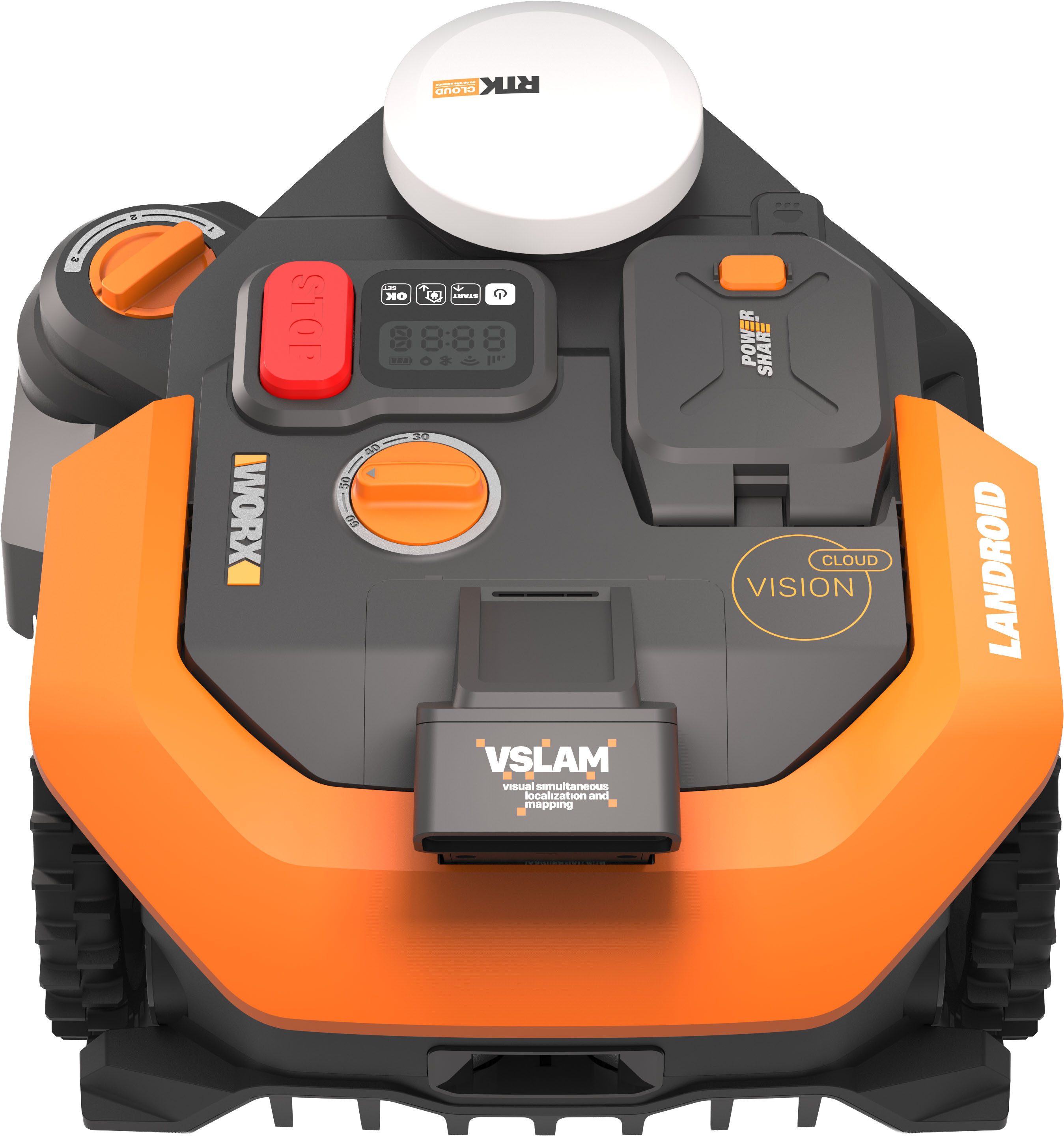 Worx Rasenmähroboter Landroid Vision Cloud WR308E 2WD ohne Begrenzungskabel, Auto-Mapping, bis 800 m² Rasenfläche, (KI-Hinderniserkennung, VSLAM+ RTK Cloud Navigation, Cut-to-Zero), App-Steuerung
