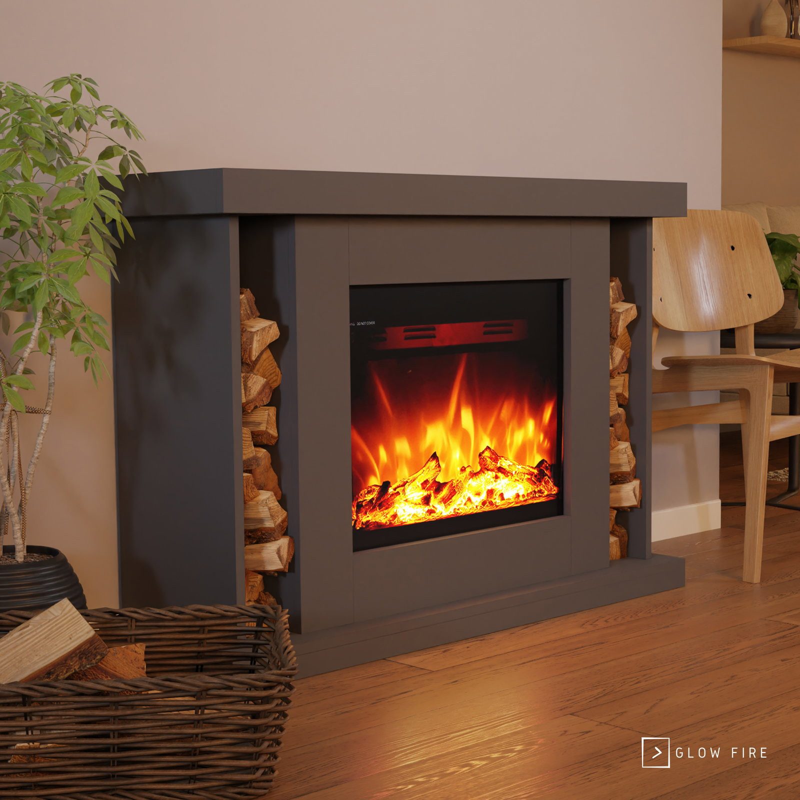 GLOW FIRE Elektrokamin TARVOS LED Kamin mit Heizung, Standkamin, Elektrischer Kamin mit 3-fach Farbwechsler und Knisterfunktion