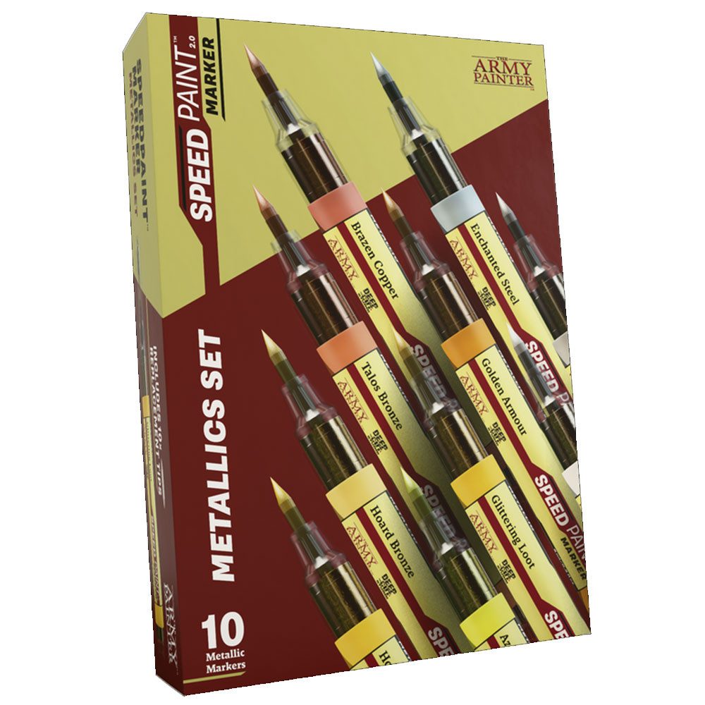 Army Painter Acrylfarbe Speedpaint Marker - Metallics Set, feine Pinselspitze