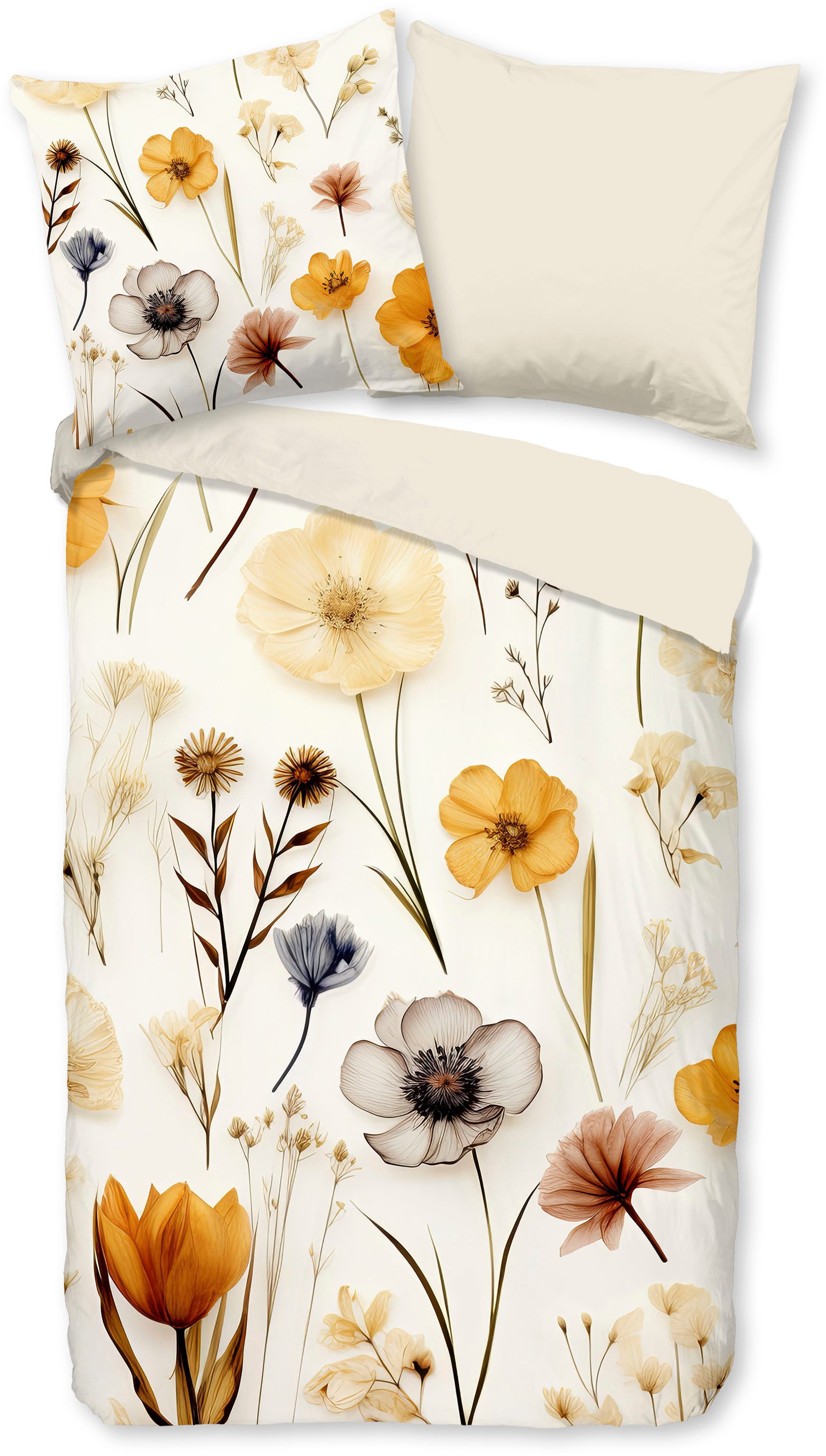 good morning Wendebettwäsche Lara, Renforcé, 2 teilig, 100% Baumwolle, Renforcé, Reißverschluss, Wendeoptik, Blumen, Sand – Bild 2 von 4