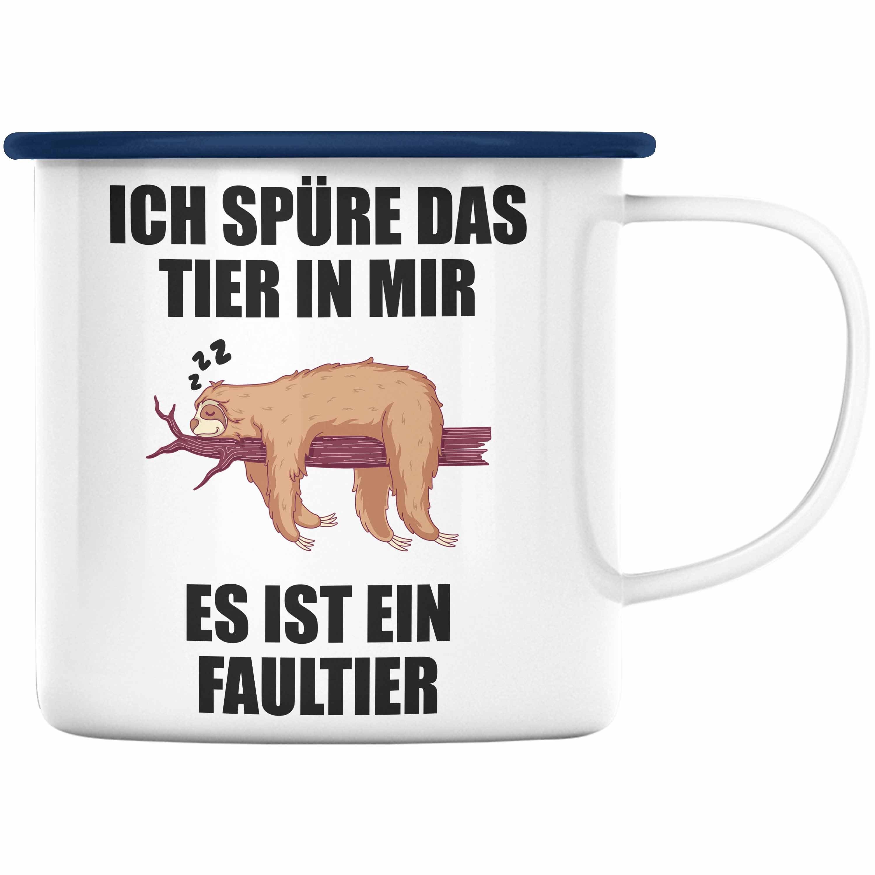 Trendation Thermotasse Trendation - Lustige Emaille Tasse mit Spruch Mitarbeiter Faultier Geschenk Arbeitskollege Männer Frauen Blau