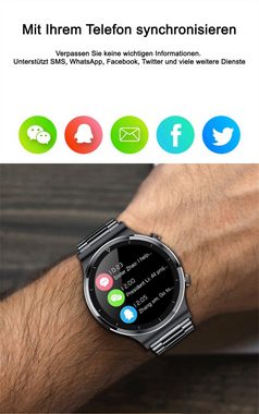 TPFNet SW22 mit Edelstahl Armband für Damen - individuelles Display Smartwatch (Android), Armbanduhr mit Musiksteuerung, Herzfrequenz, Schrittzähler, Kalorien, Social Media etc. - Schwarz