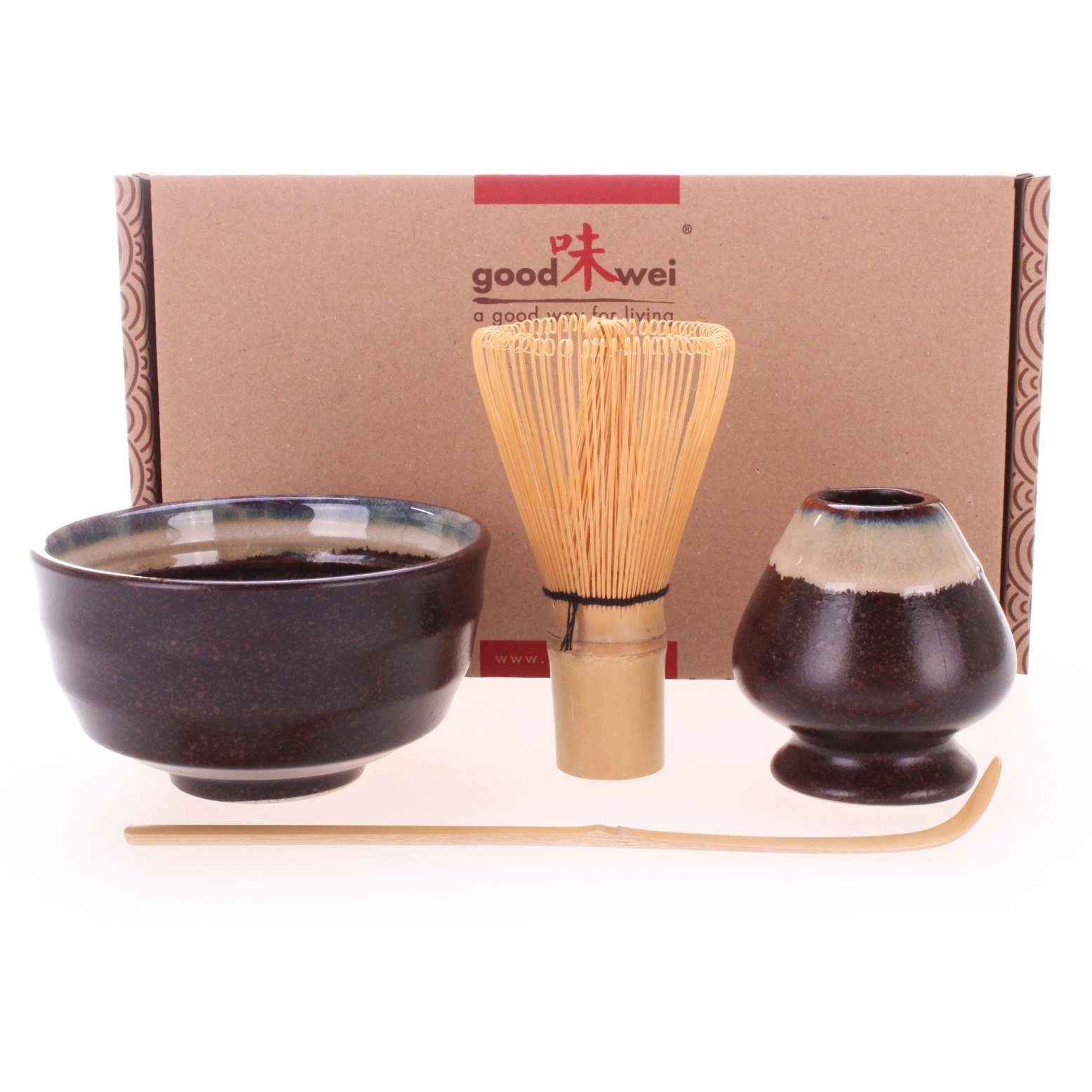 Goodwei Teeservice Matcha Teezeremonie Set "Kumo" mit Teeschale, Besen und Besenhalter (4-tlg), Keramik
