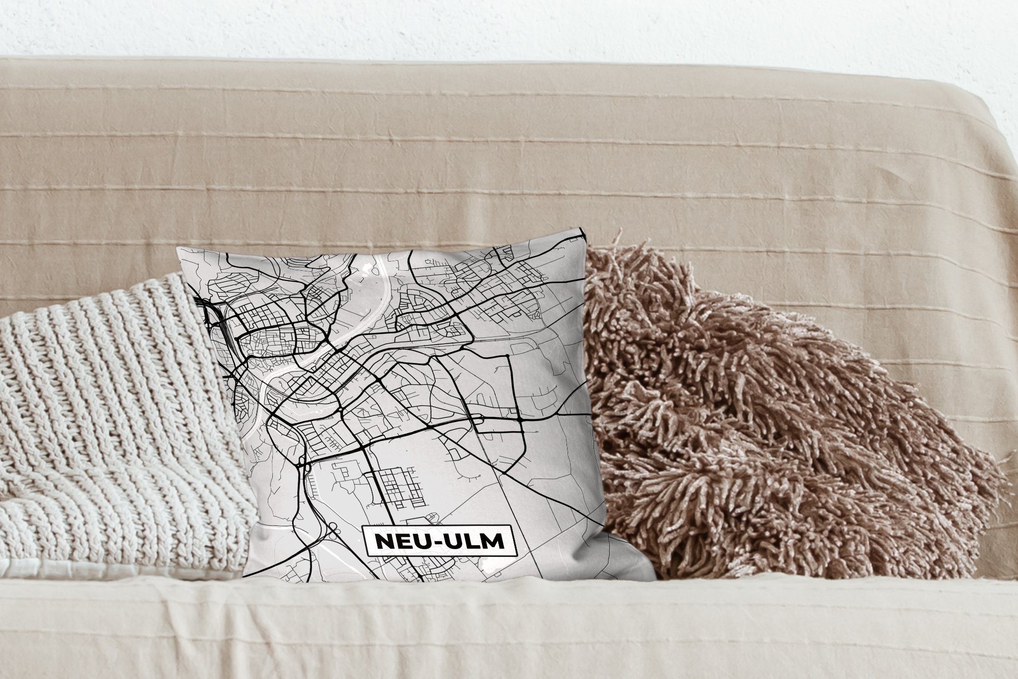 Deko, Karte, Schlafzimmer, - Neu-Ulm Sofakissen Zierkissen Füllung Wohzimmer, Dekokissen mit für MuchoWow - - Stadtplan Deutschland