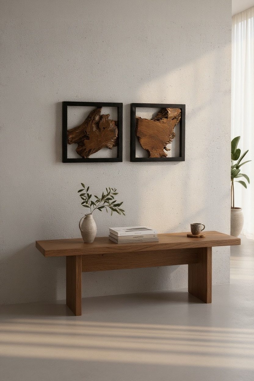 FaHome Wanddekoobjekt Wanddekoration aus Teakholz mit schwarzem Rahmen