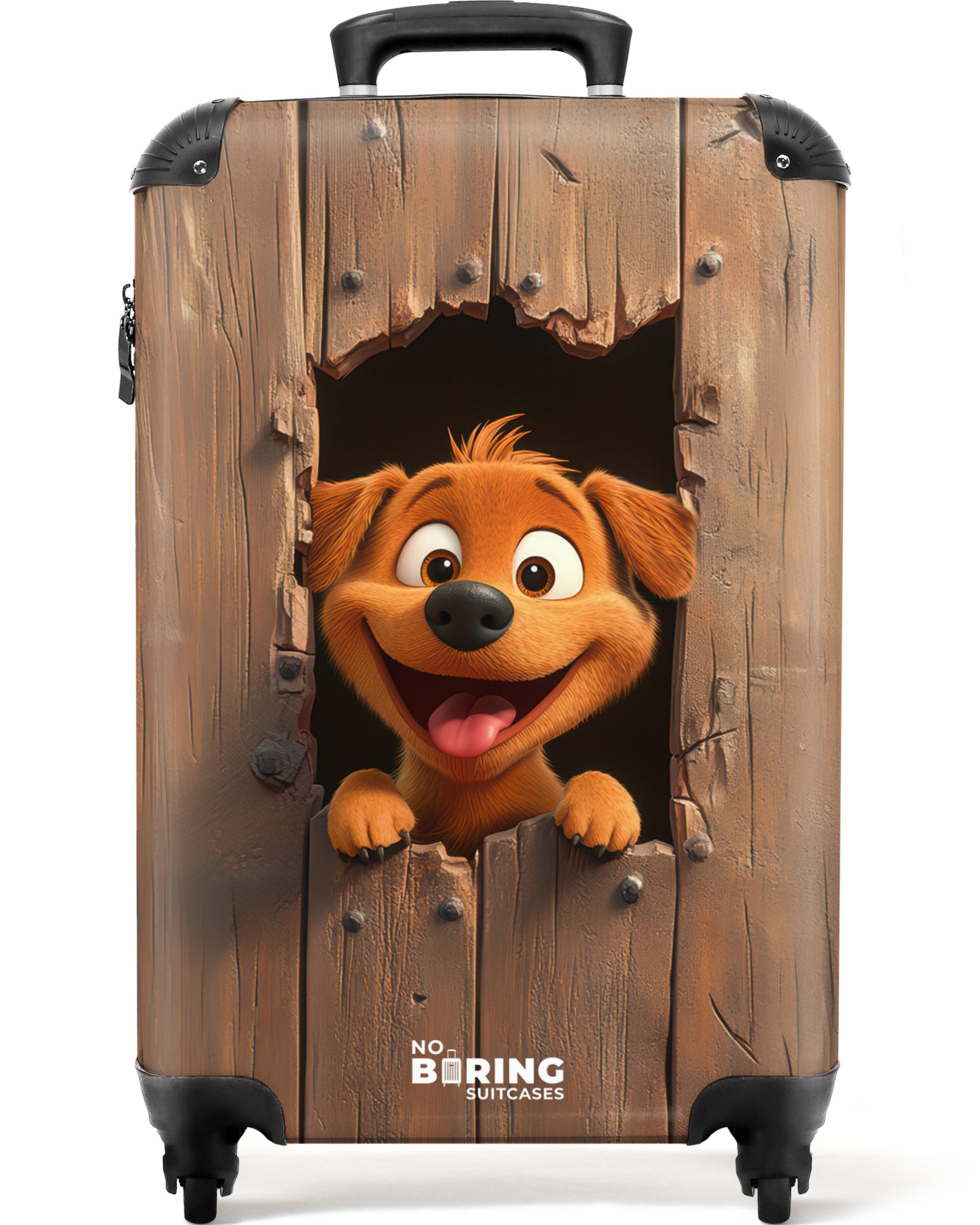 NoBoringSuitcases.com© Kinderkoffer Glücklicher Hund schaut durch einen kaputten Holzzaun 55x35x20cm, Kinder Koffer Klein, Trolley …