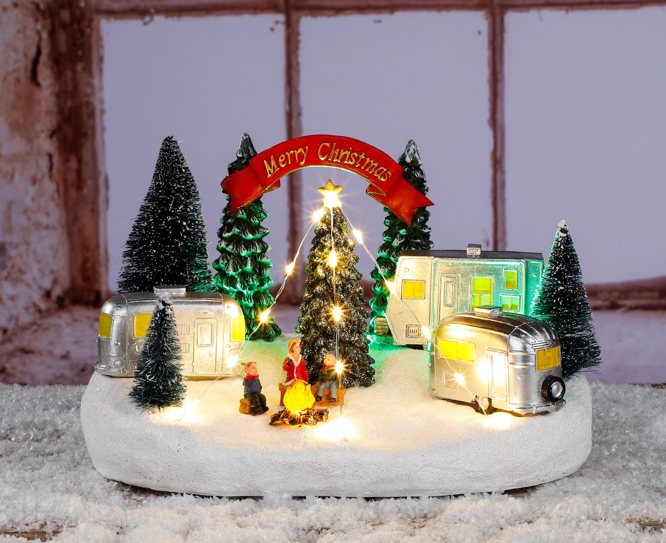 Weihnachtsszene LED Weihnachtsstadt Szene "Merry Christmas" - 26cm
