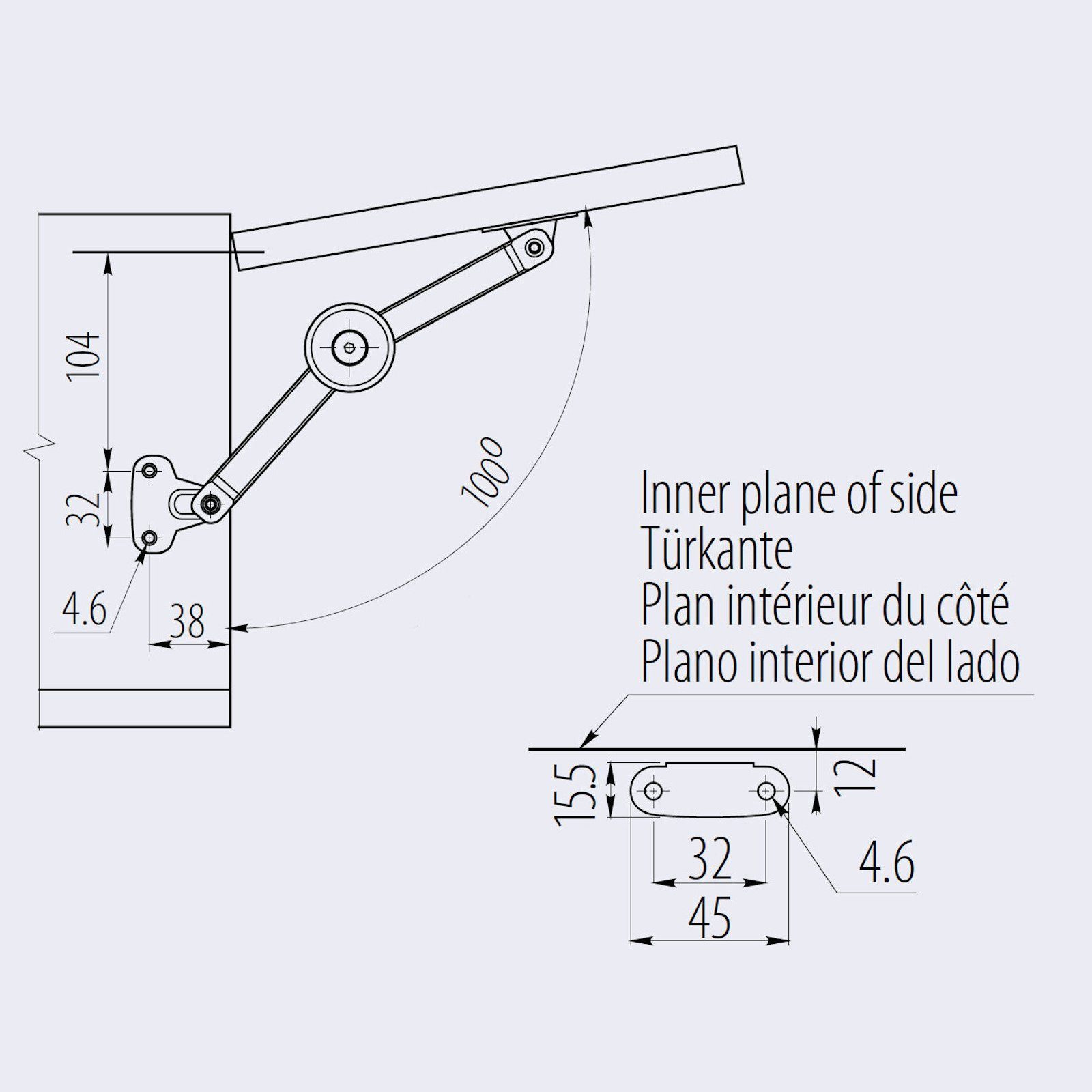 Alurahmen für SO-TECH® 100° - (1 Möbelbeschlag St), Klappenhalter 75 oder Holz Klappenbeschlag Klappenstütze