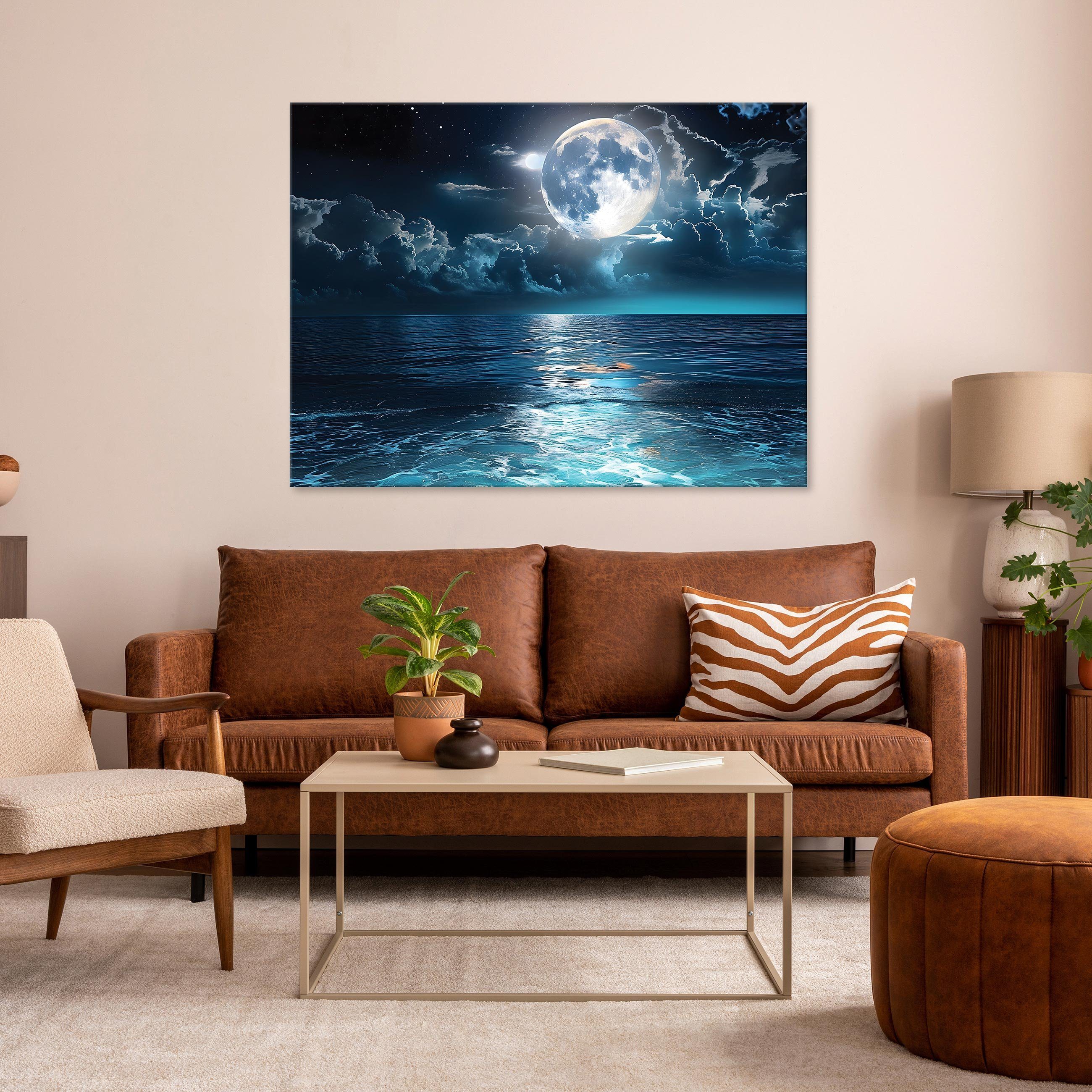 Wallarena Leinwandbild See Meer Natur Blau Mond XXL Wandbilder Wand Deko Wa günstig online kaufen