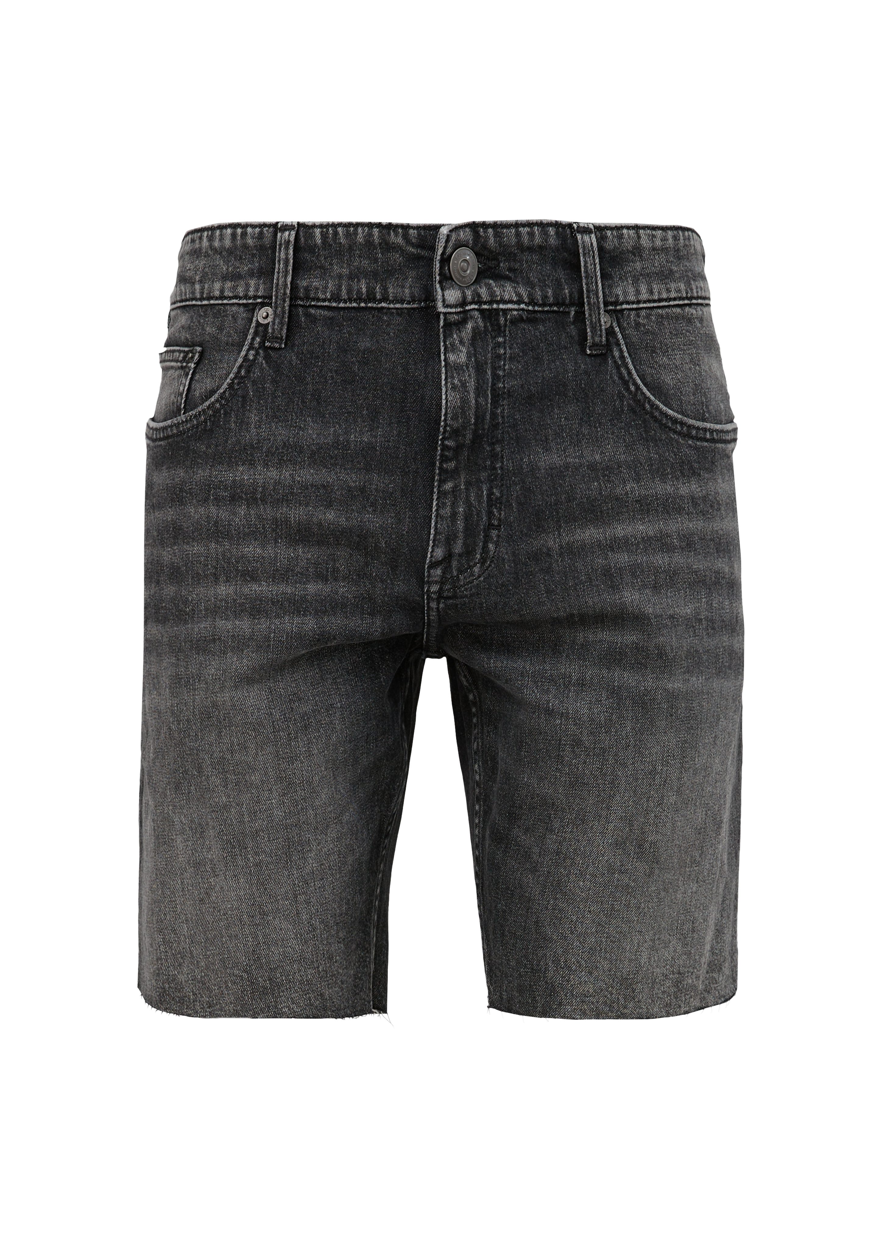 / Rise dunkelgrau Waschung, Label-Patch, Jeansshorts Jeans-Shorts / Ziernaht Fit Regular Mid QS John / Straight Leg