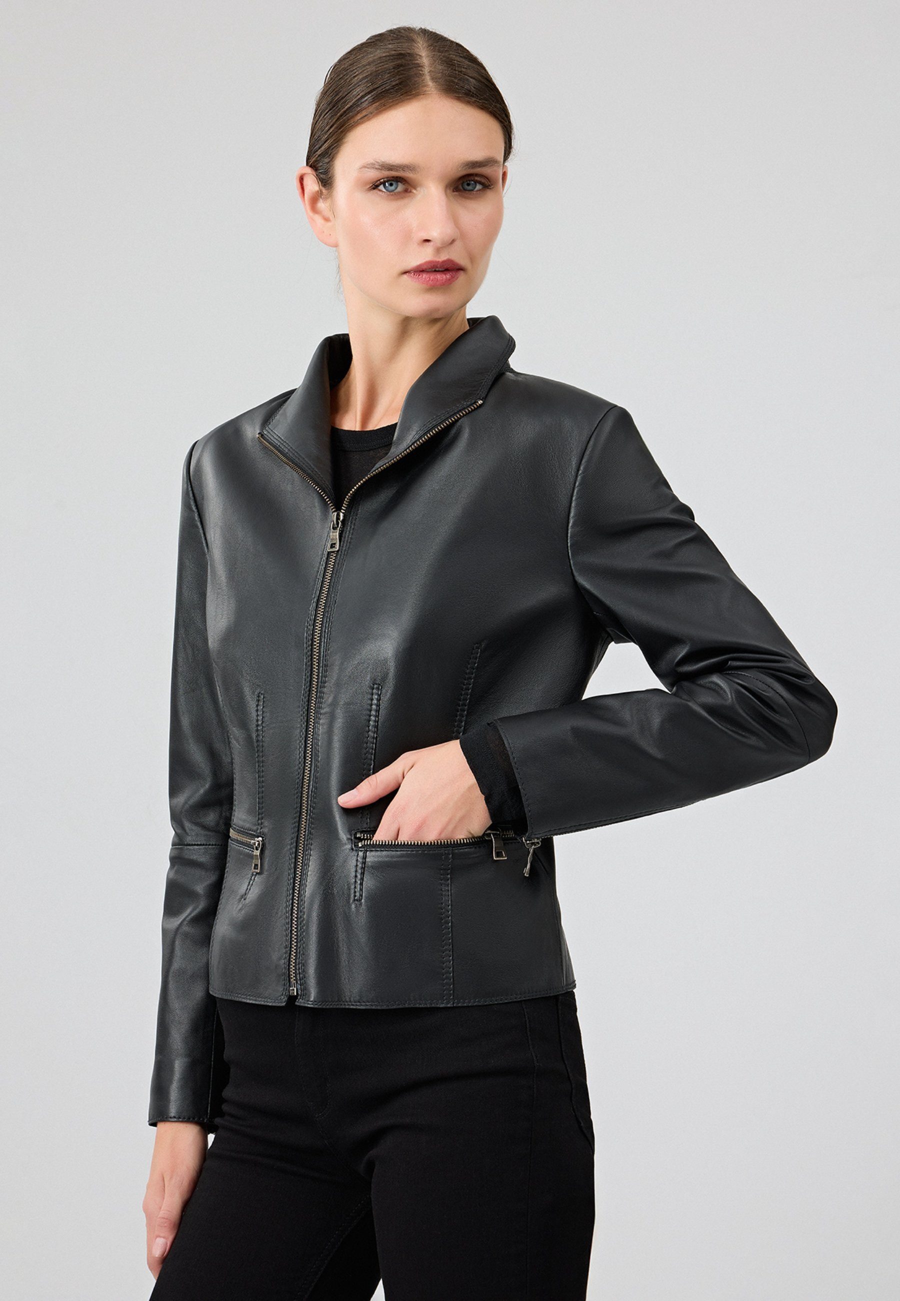 Derimod Lederjacke Amy Kurzlederjacke Regular Fit, Reißverschluss, Umlegekr günstig online kaufen