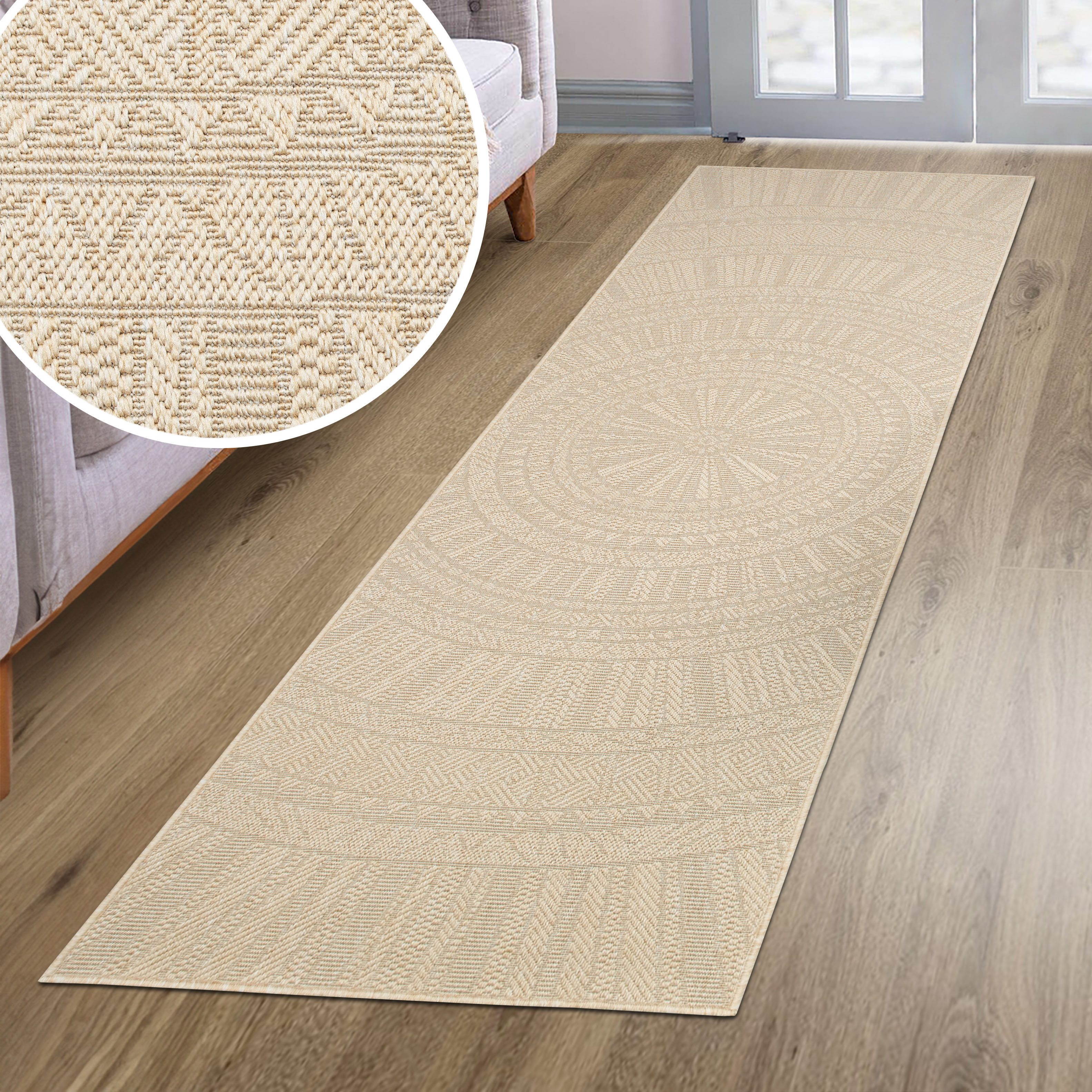 Bruno Banani Teppich Solan, ethno, boho-inspiriert, In- und Outdoor geeignet, rechteckig, Höhe: 5 mm, Mandala, Kreise, Küche, Wohnzimmer, Camping, Balkon