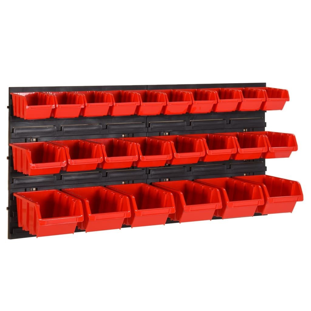 vidaXL Aufbewahrungsbox, 26-tlg Stapelboxen-Wandregal Rot & Schwarz 77x39cm Polypropylen