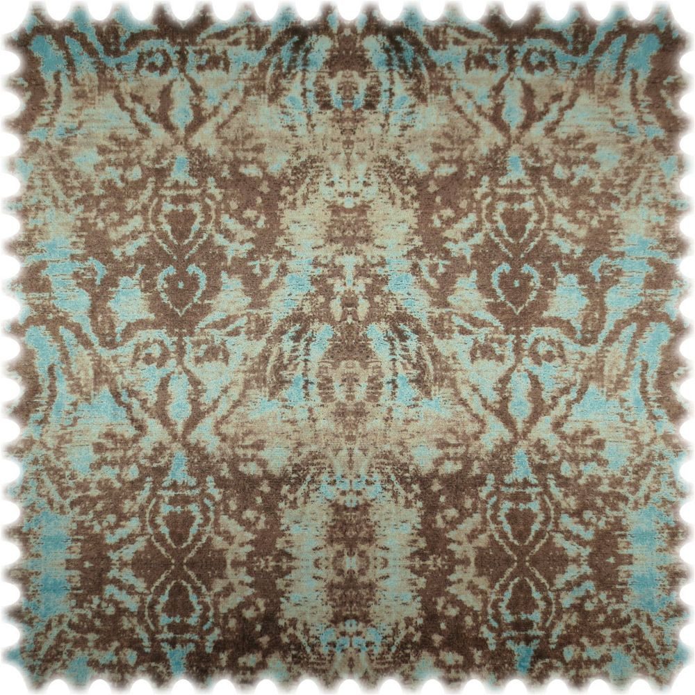 Heiro Stoff Samt Velours Möbelstoff Marokko Braun / Türkis mit Fleckschutz, Polsterstoff Meterware - Breite:138 cm