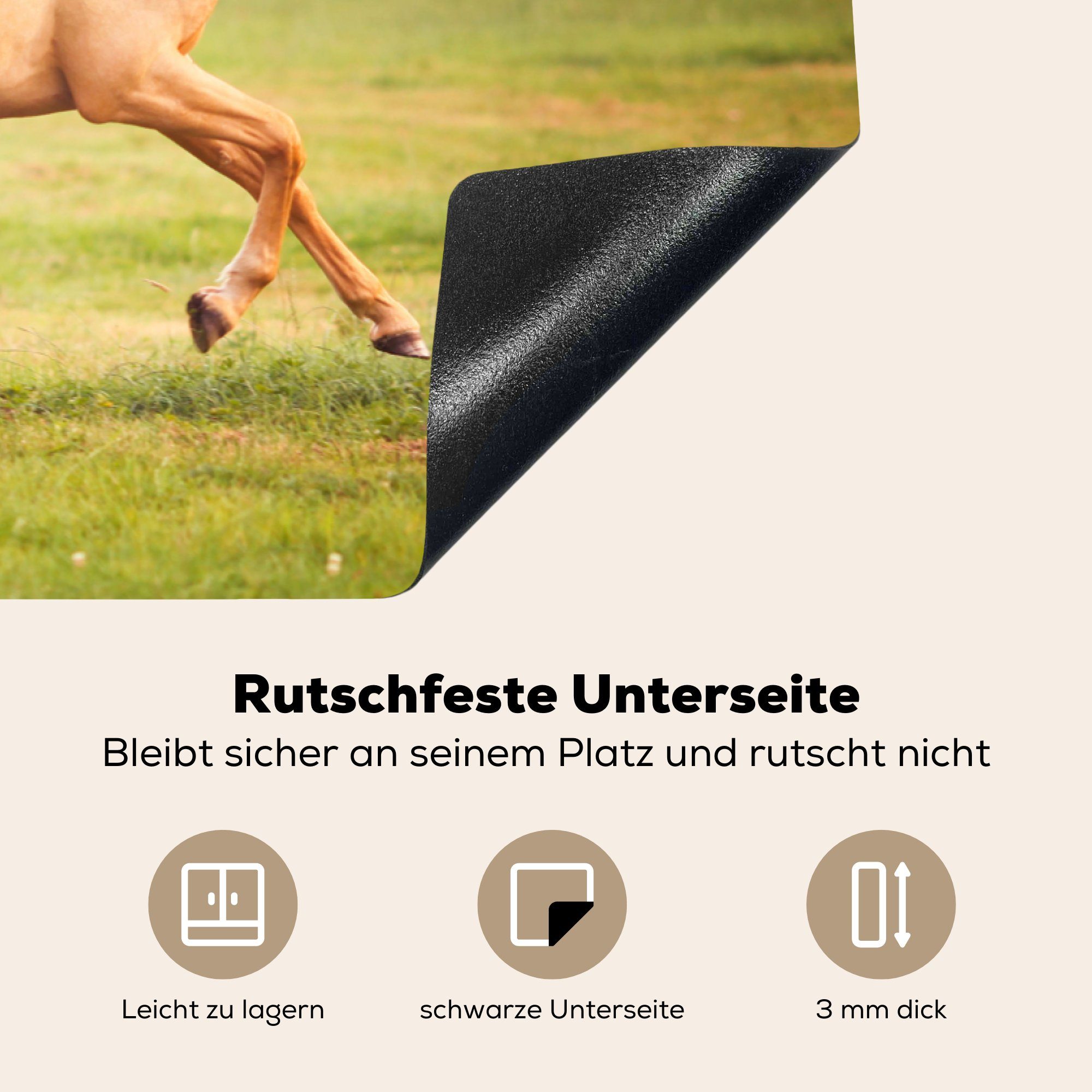 Pferde Ceranfeldabdeckung die - Schutz MuchoWow - Vinyl, Gras (1 Induktionskochfeld cm, Sonne, 81x52 küche, für tlg), Herdblende-/Abdeckplatte