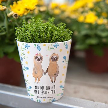 Mr. & Mrs. Panda Blumentopf Faultier Pärchen - Weiß - Geschenk, verliebt, Faultier Deko, Liebe, K (1 St), Einzigartige Motive
