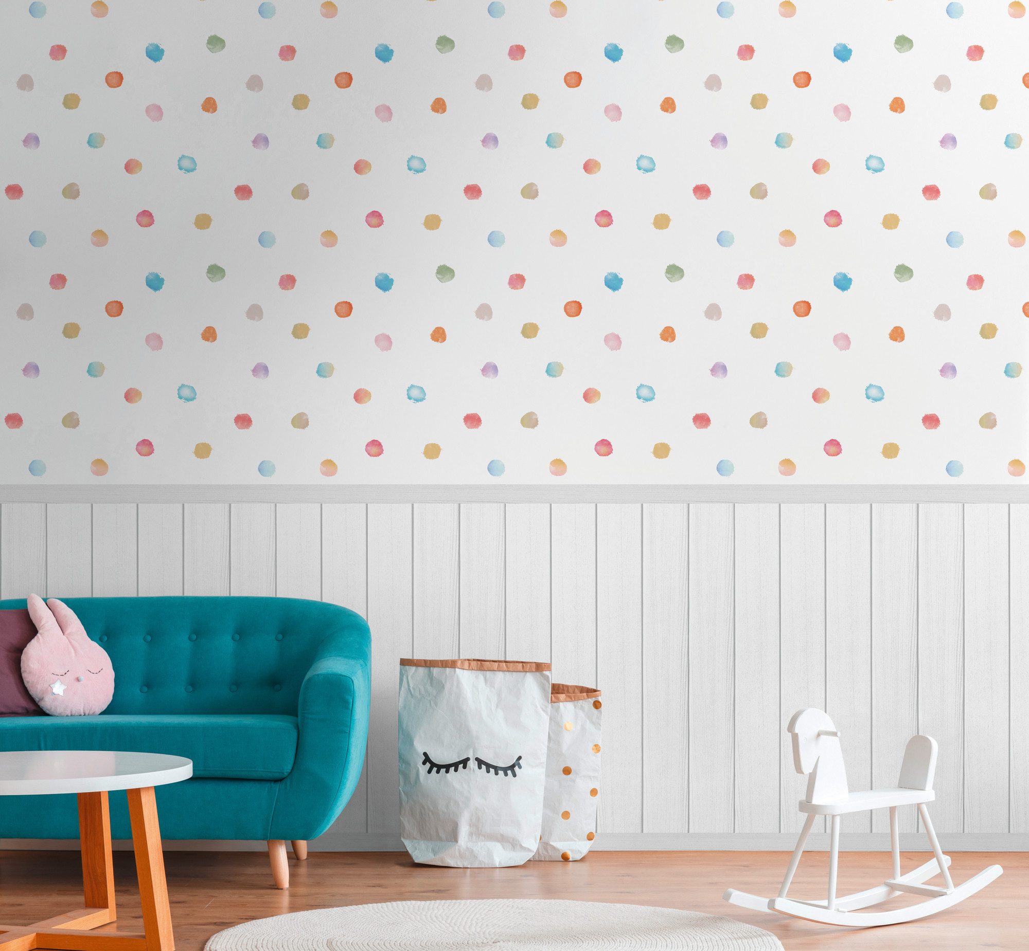 living walls Fototapete Wallpanel Tapete Wandpaneele Motivtapete Punkte Landhaus, strukturiert, matt, (1 St), Vliestapete Kinderzimmer für Schlafzimmer Küche Wohnzimmer Wandpaneele