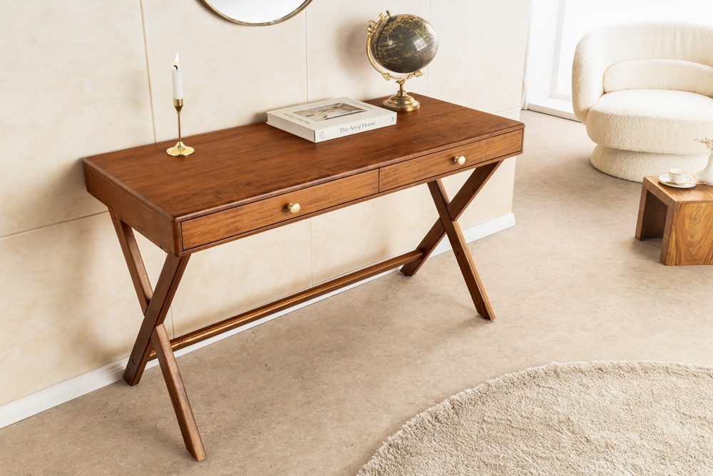 riess-ambiente Konsolentisch SECRETARIO 110cm braun – Akazie-Echtholzfurnier, X-Gestell (Einzelartikel, 1-St), Flurtisch mit Schubladen für Stauraum – ideal für deine Wohnbereiche