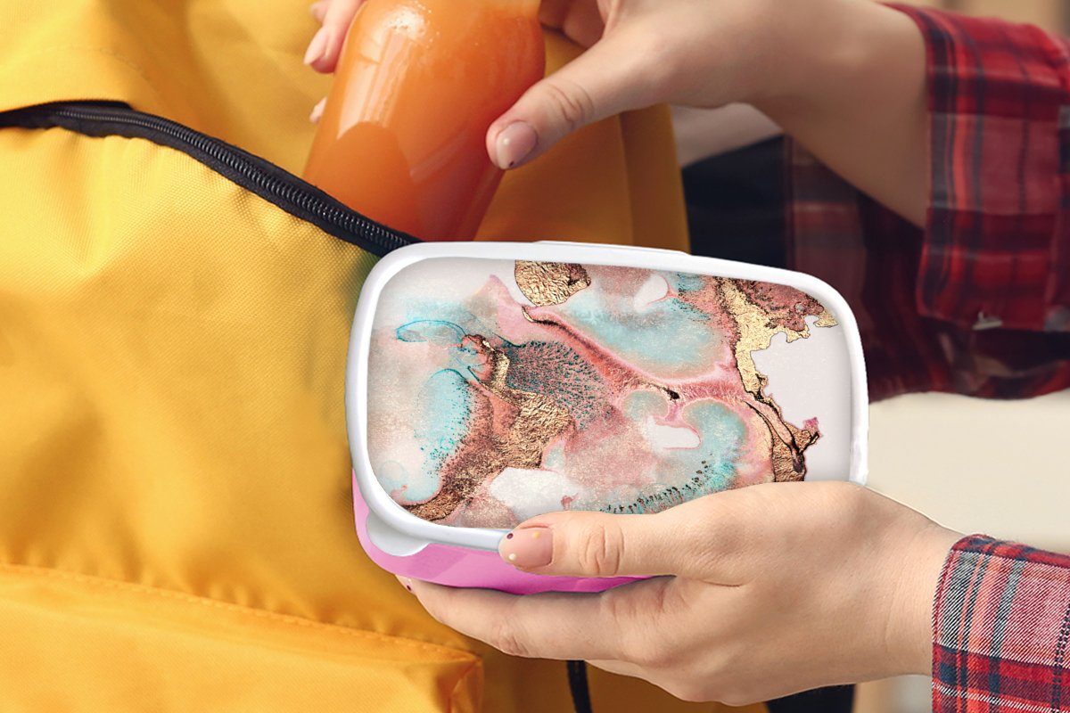 Snackbox, für - Brotbox (2-tlg), Pastell Erwachsene, Kinder, Abstrakt, Mädchen, Tinte Lunchbox MuchoWow rosa Kunststoff - Brotdose Kunststoff,