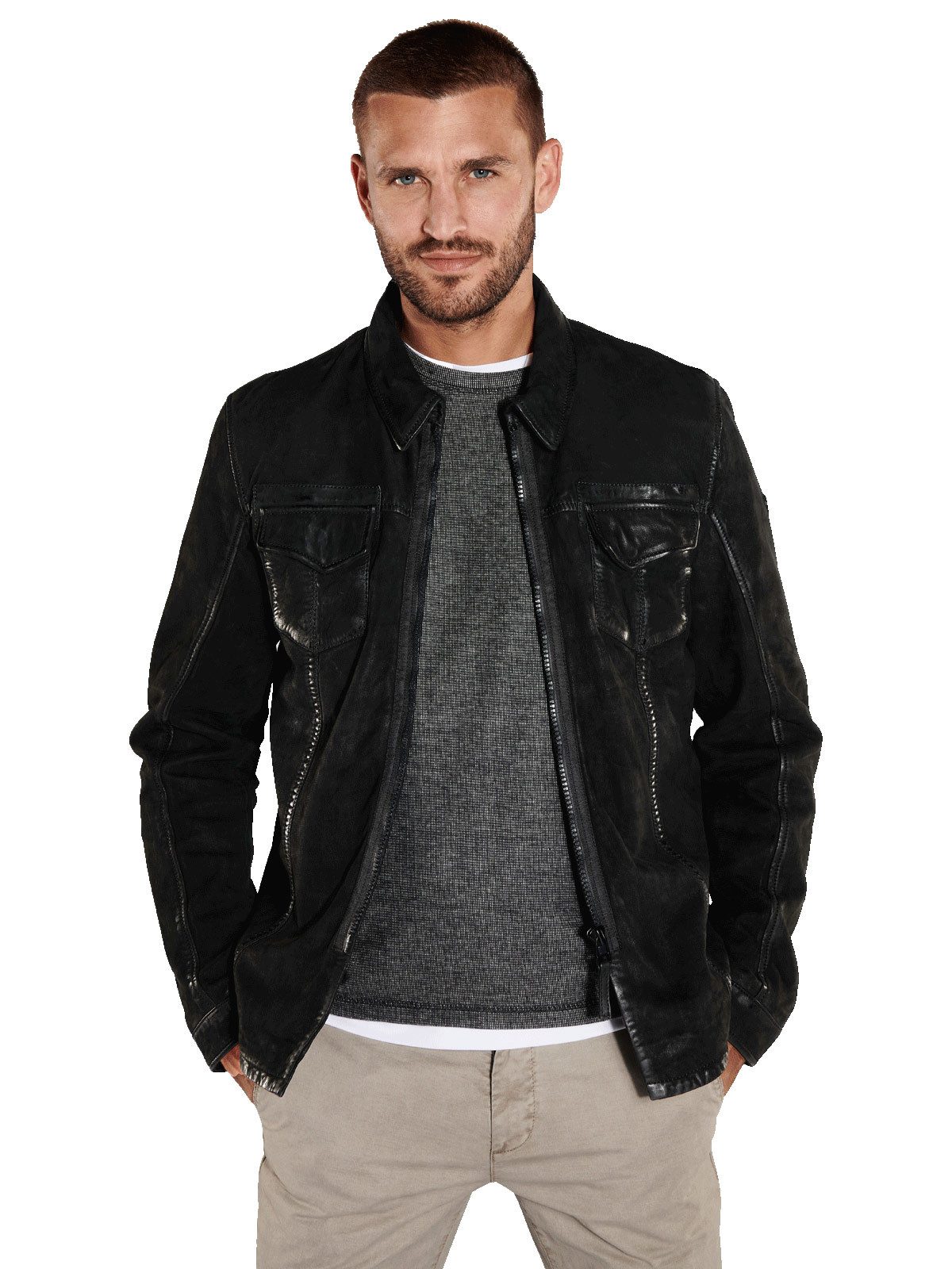 emilio adani Lederjacke Herren Lederjacke slim fit, Schwarz