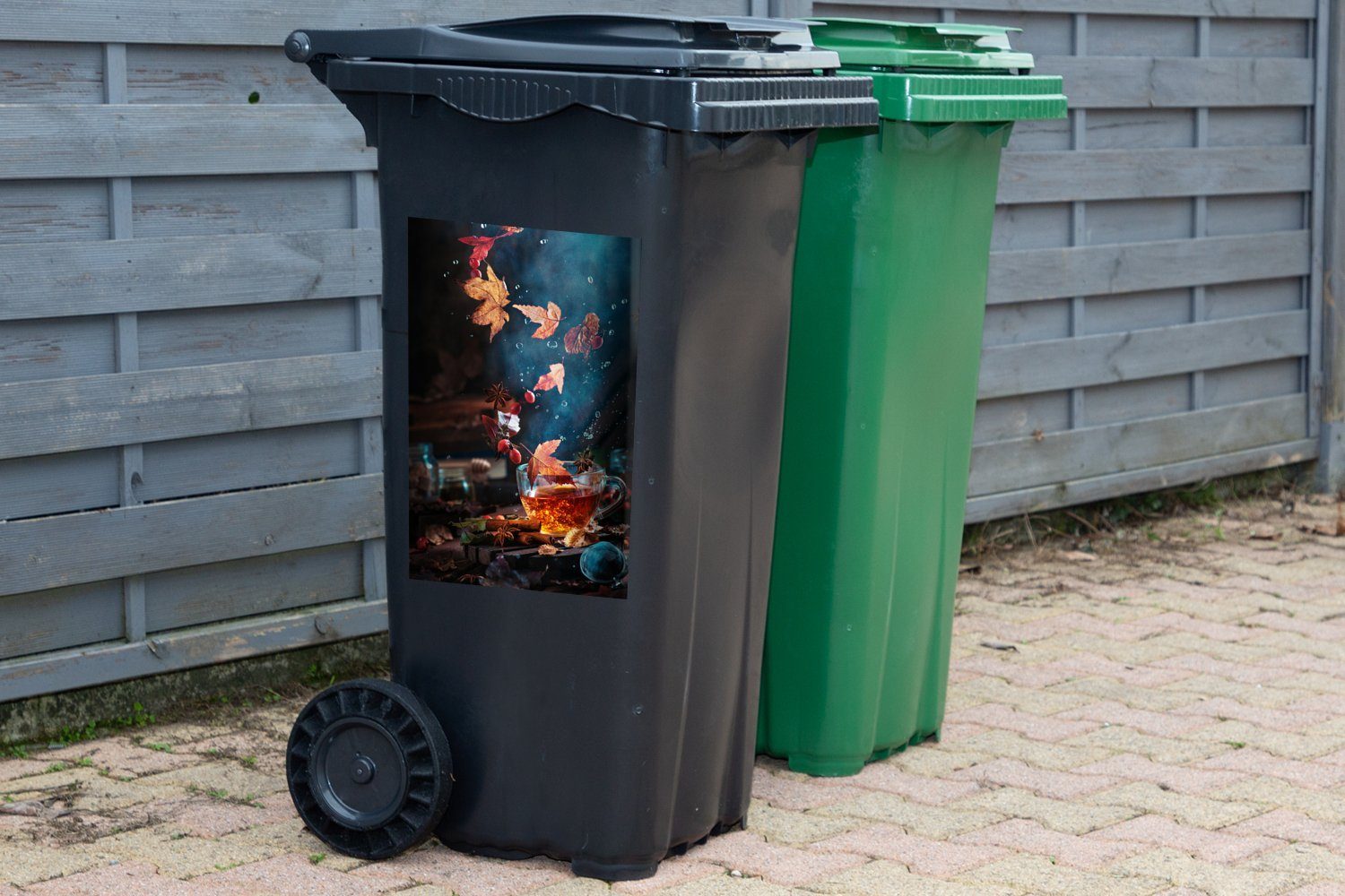 waldreicher in Container, Wandsticker MuchoWow (1 Sticker, Mülltonne, St), Umgebung Abfalbehälter Mülleimer-aufkleber, Tee