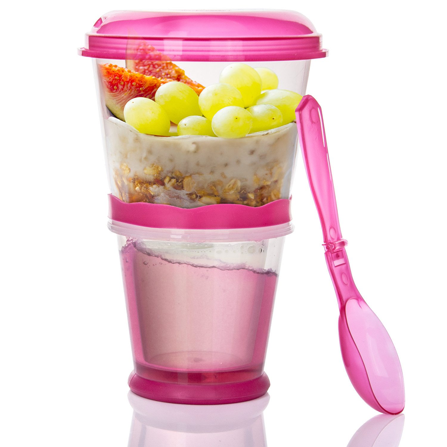 Goods+Gadgets Aufbewahrungsbecher GOODS+GADGETS Müsli To-Go Becher 2in1 mit Kühlfach & Klapp-Löffel, (Milchkühlfach & Klapp-Löffel), Joghurt 2-Go Reise-Becher