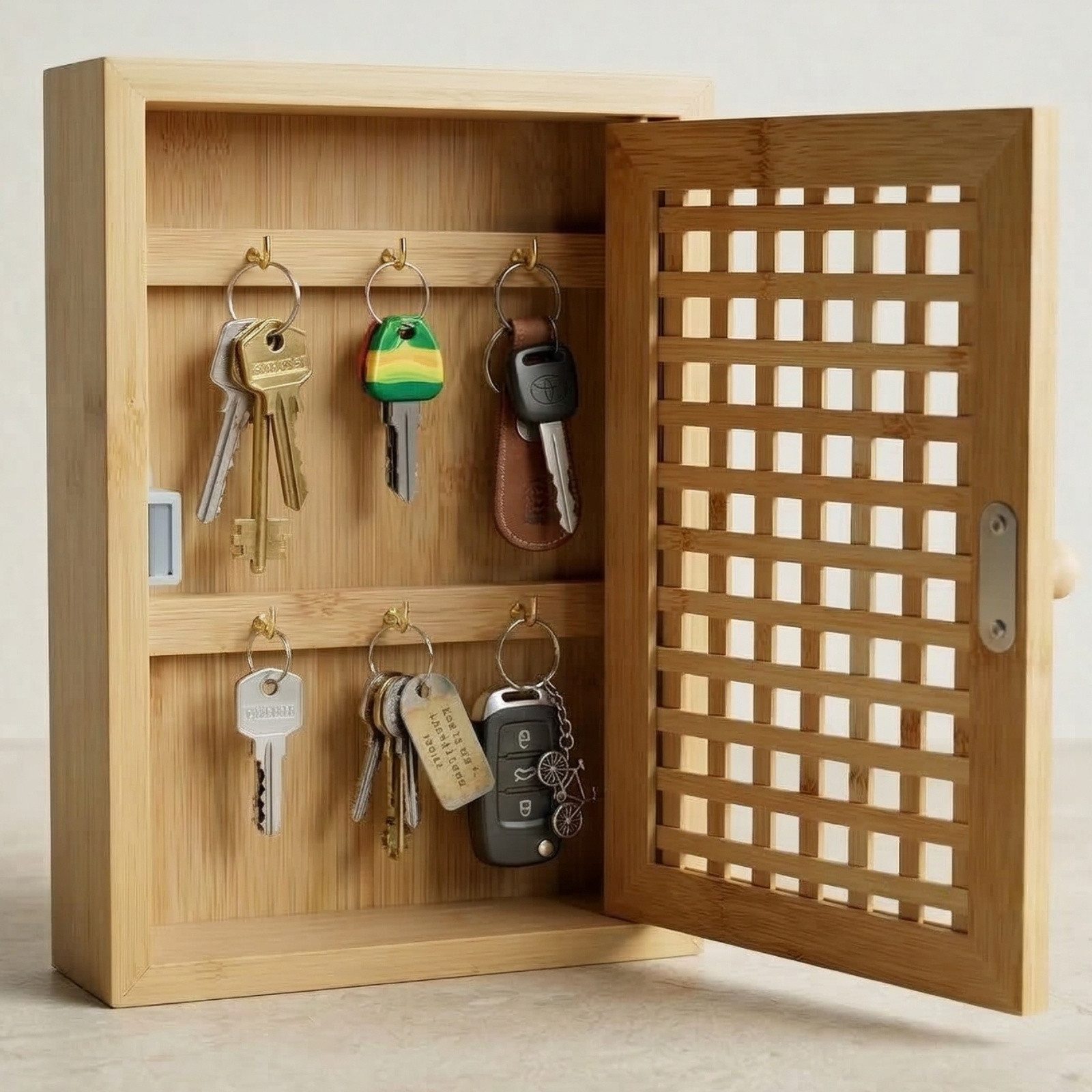 BOXIMO Schlüsselkasten Schlüsselkasten zum Aufhängen KIZU, 19 x 27 x 6 cm, Bambus – Bild 3 von 5