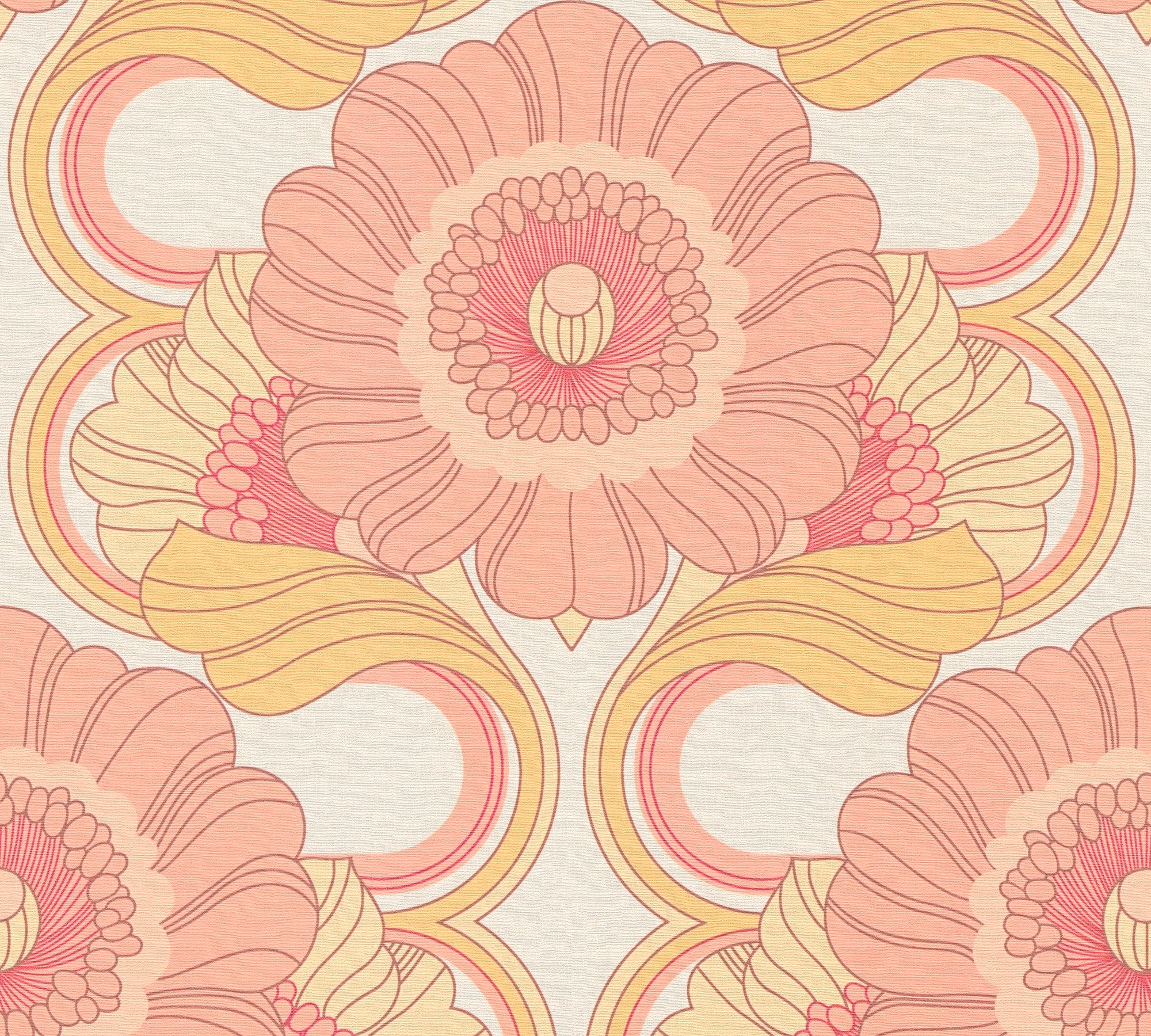 A.S. Création Vliestapete Retro Chic Blumen-Tapete Mustertapete Vintage Blumen, strukturiert, matt, (1 St), Vliestapete Blattmuster für Schlafzimmer Küche Wohnzimmer Blumen Flur