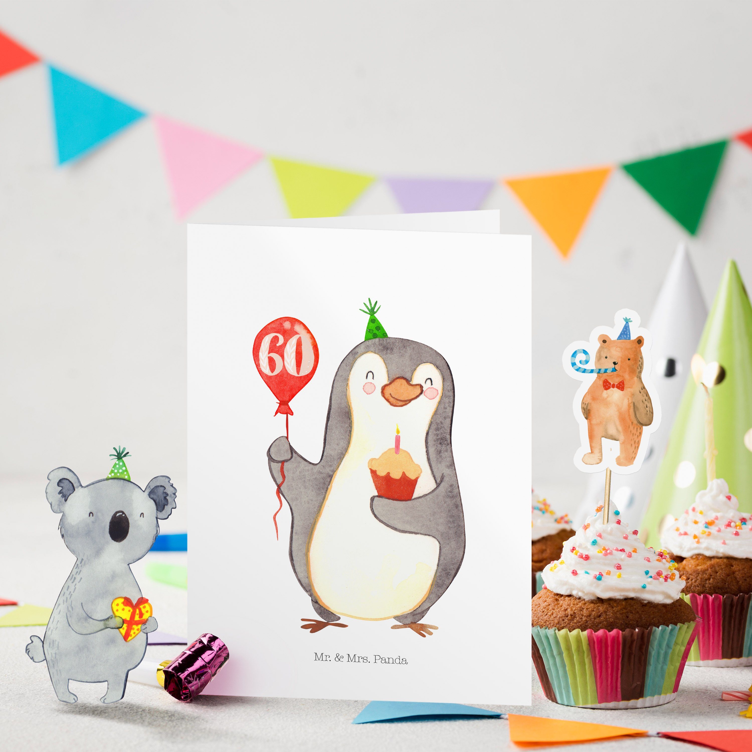 - Geburtstag Geburtstagskarten Luftballon Geschenk, Panda Mrs. Weiß Pinguin & Mr. 60. - Geburtstagsgesch