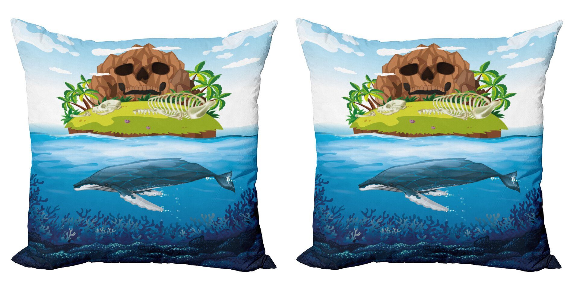 Kissenbezüge Modern Accent Doppelseitiger Digitaldruck, Abakuhaus (2 Stück), Wal Hand gezeichnet Ozean Regenbogen | Kissenbezüge