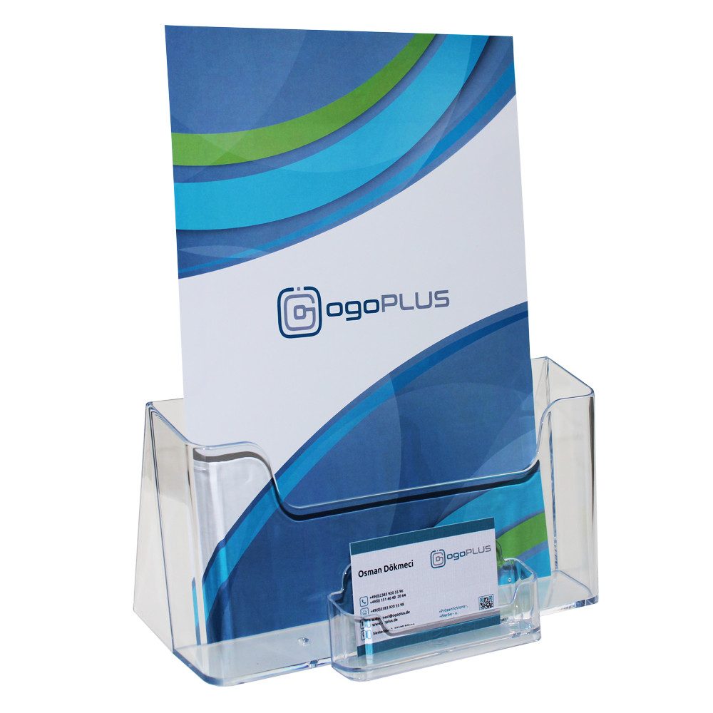 ogoPLUS Zeitungsständer DIN A4 Prospekthalter mit Visitenkartenständer, Pro günstig online kaufen